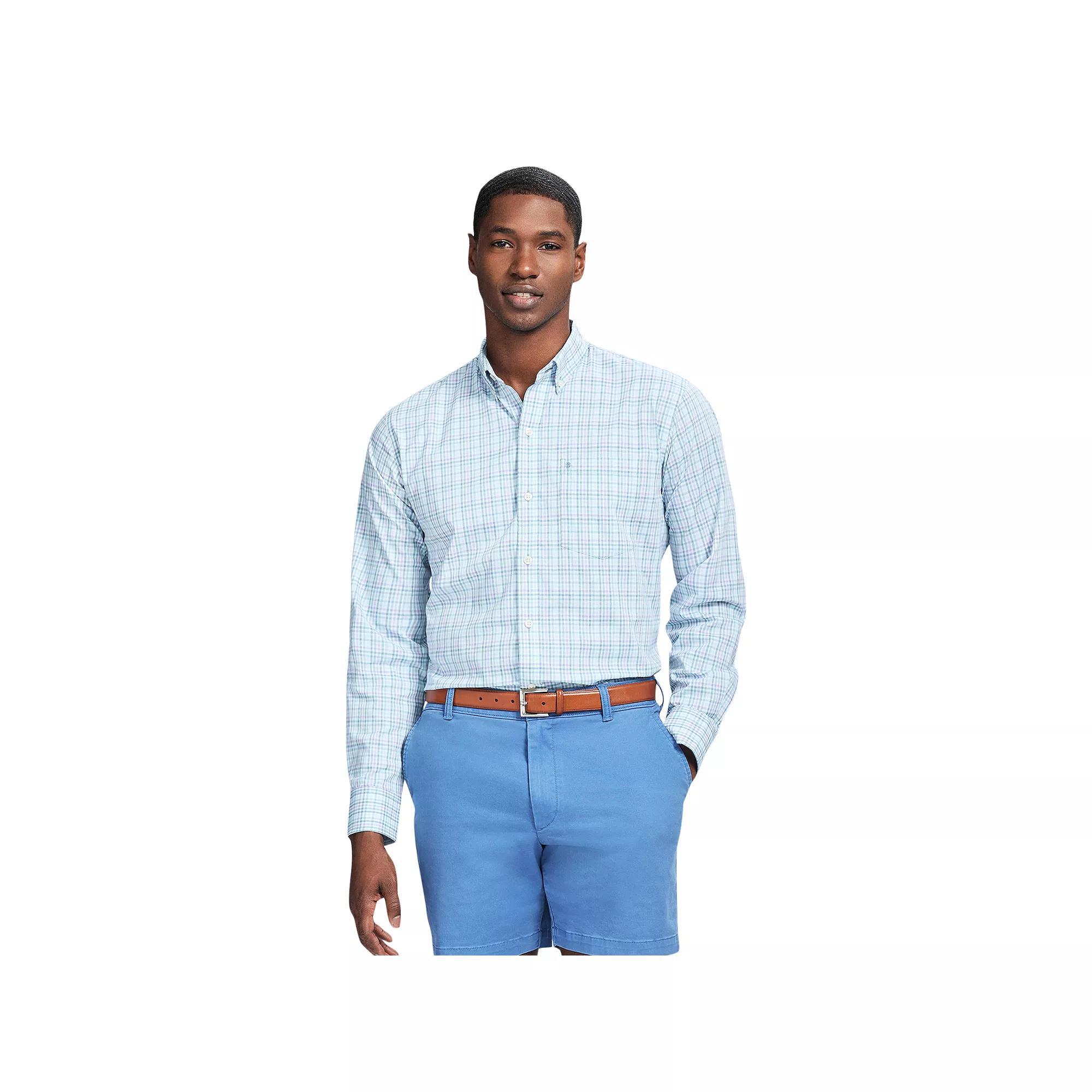 Men's IZOD Performance Comfort Long Sleeve Button Down Woven Shirt, Size: Large, Crystal Blue Plaid Product Image