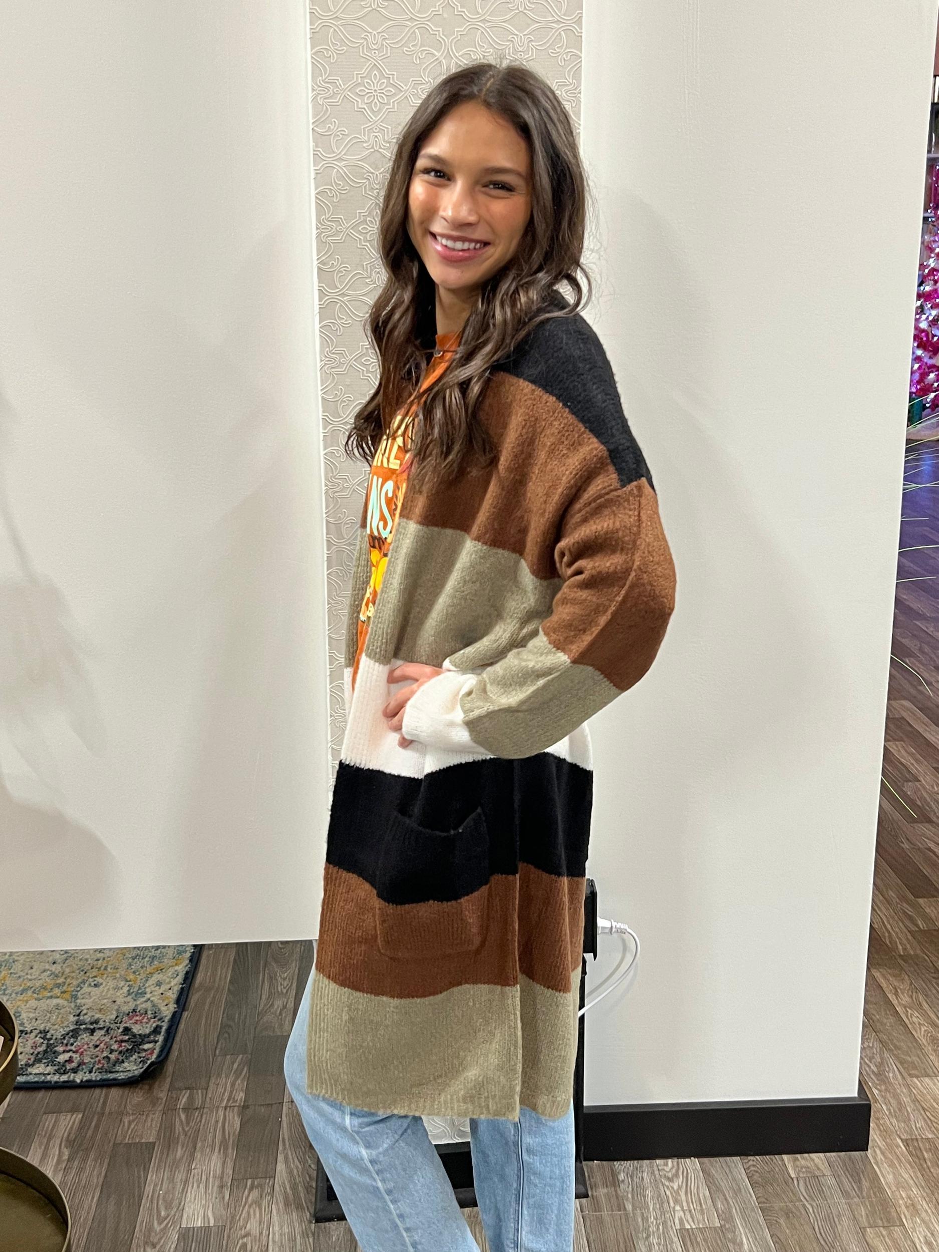 Women's Long Sleeve Open Front Color Block Cardigan Product Image