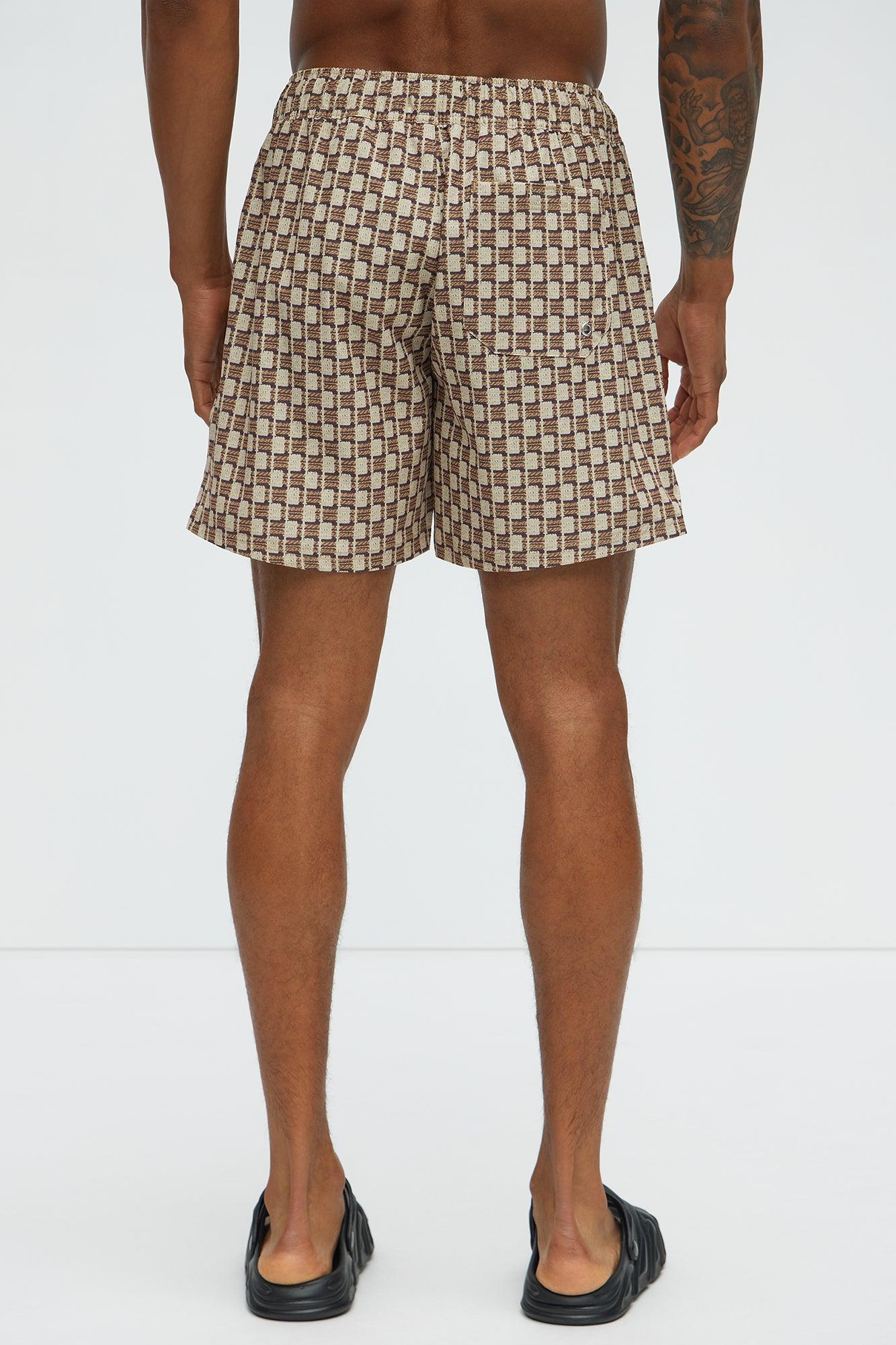 Weave Printed Swim Mid Trunk - Brown Combo Product Image