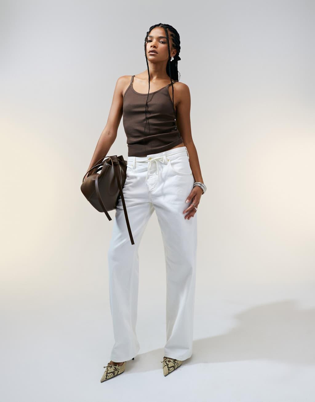 ASOS DESIGN strap detail scoop neck tank top in chocolate Product Image