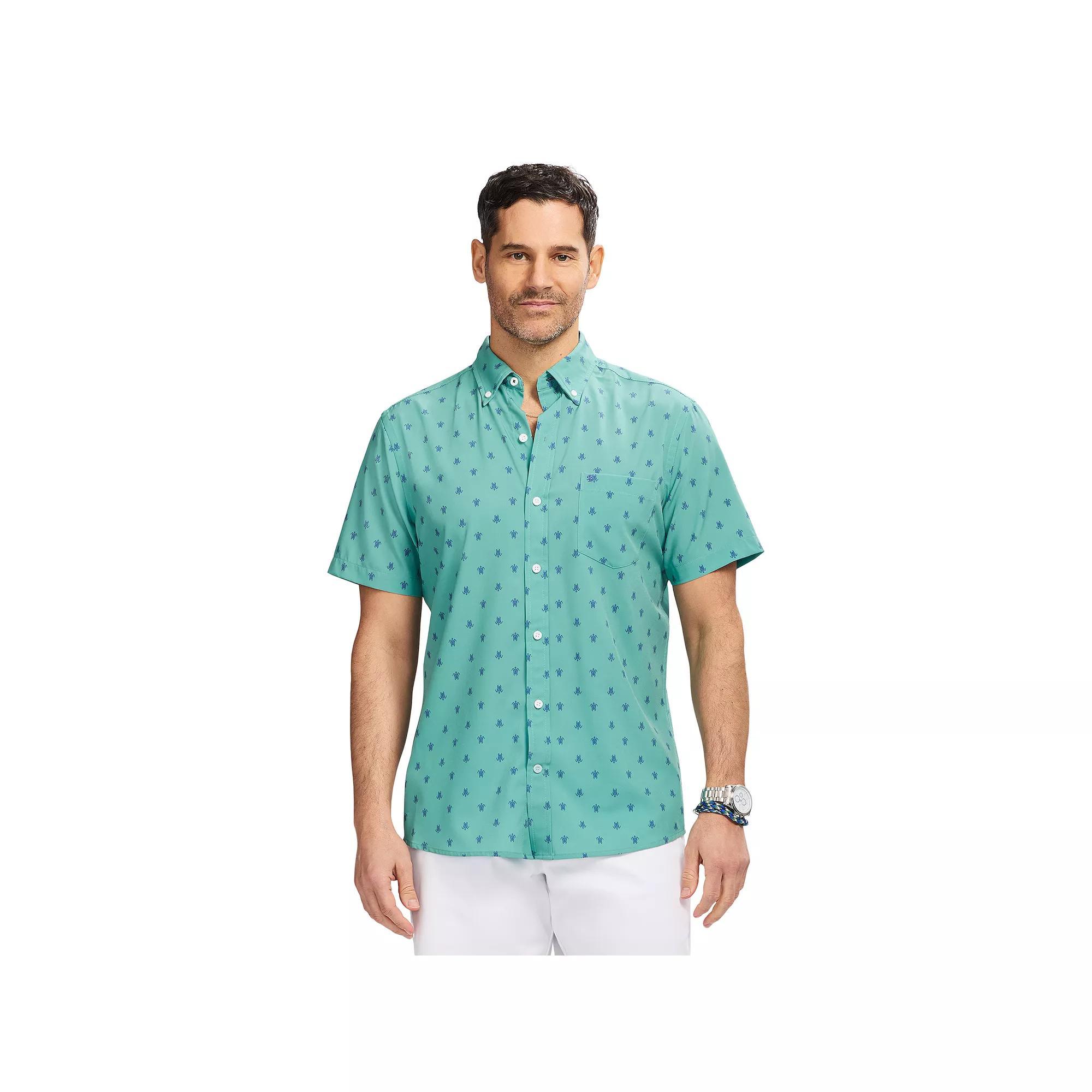 Men's IZOD Breeze Woven Short Sleeve Button Down Shirt, Size: Large, Green Turtles Product Image