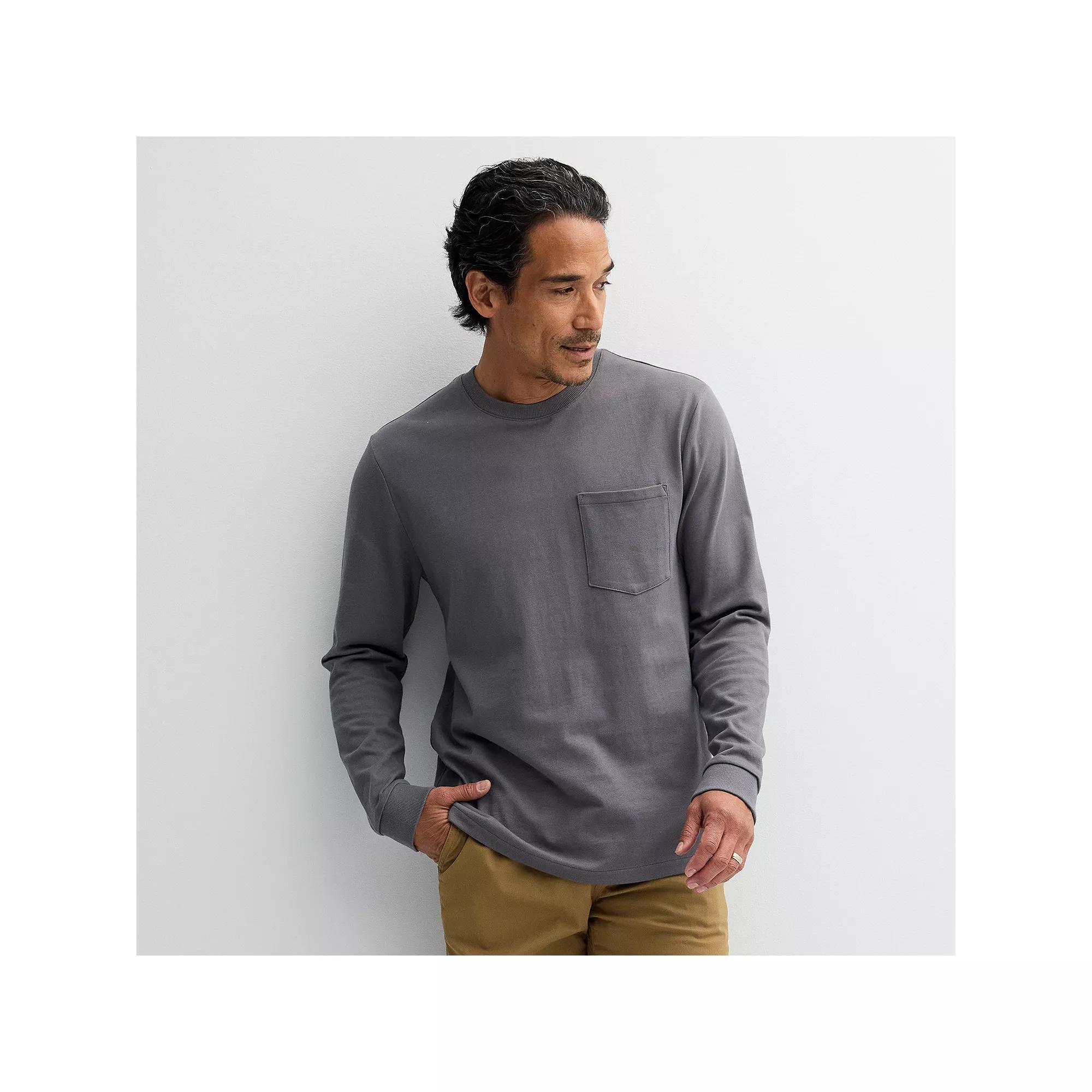 Mens Sonoma Goods For Life Supersoft Fleece Pocket Crewneck Sweatshirt Grey Gray Product Image