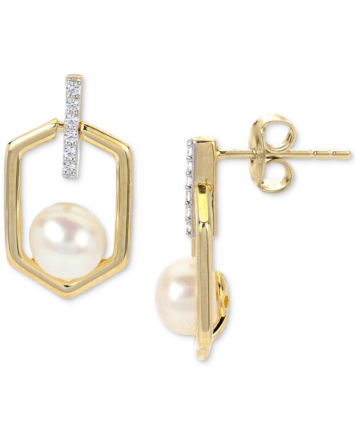 PearLustre by Imperial 14k Gold Over Silver Freshwater Cultured Pearl & Lab-Created White Sapphire Geometric Earrings, Womens, 14k Gold Plated Product Image