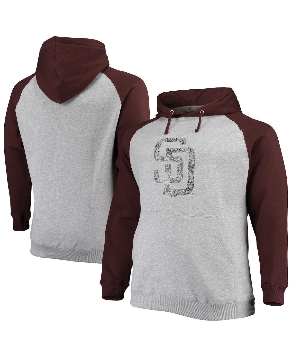 Mens Fanatics Branded Heathered Gray/Brown San Diego Padres Big & Tall Raglan Pullover Hoodie Product Image