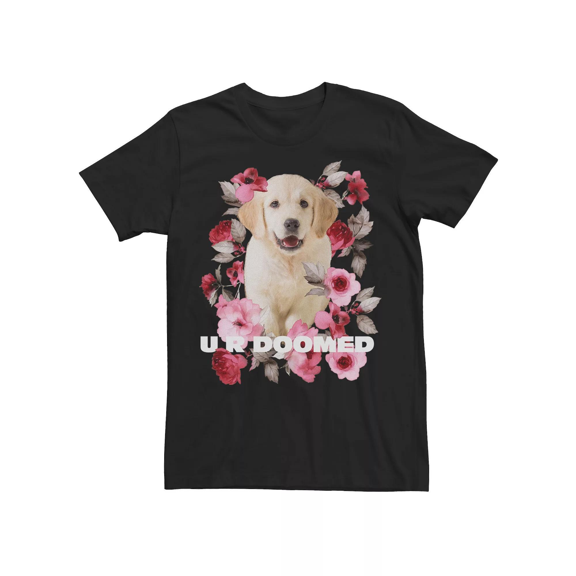 Men's Golden Retriever Puppy U R Doomed Flowers Poster Graphic Tee,  Product Image