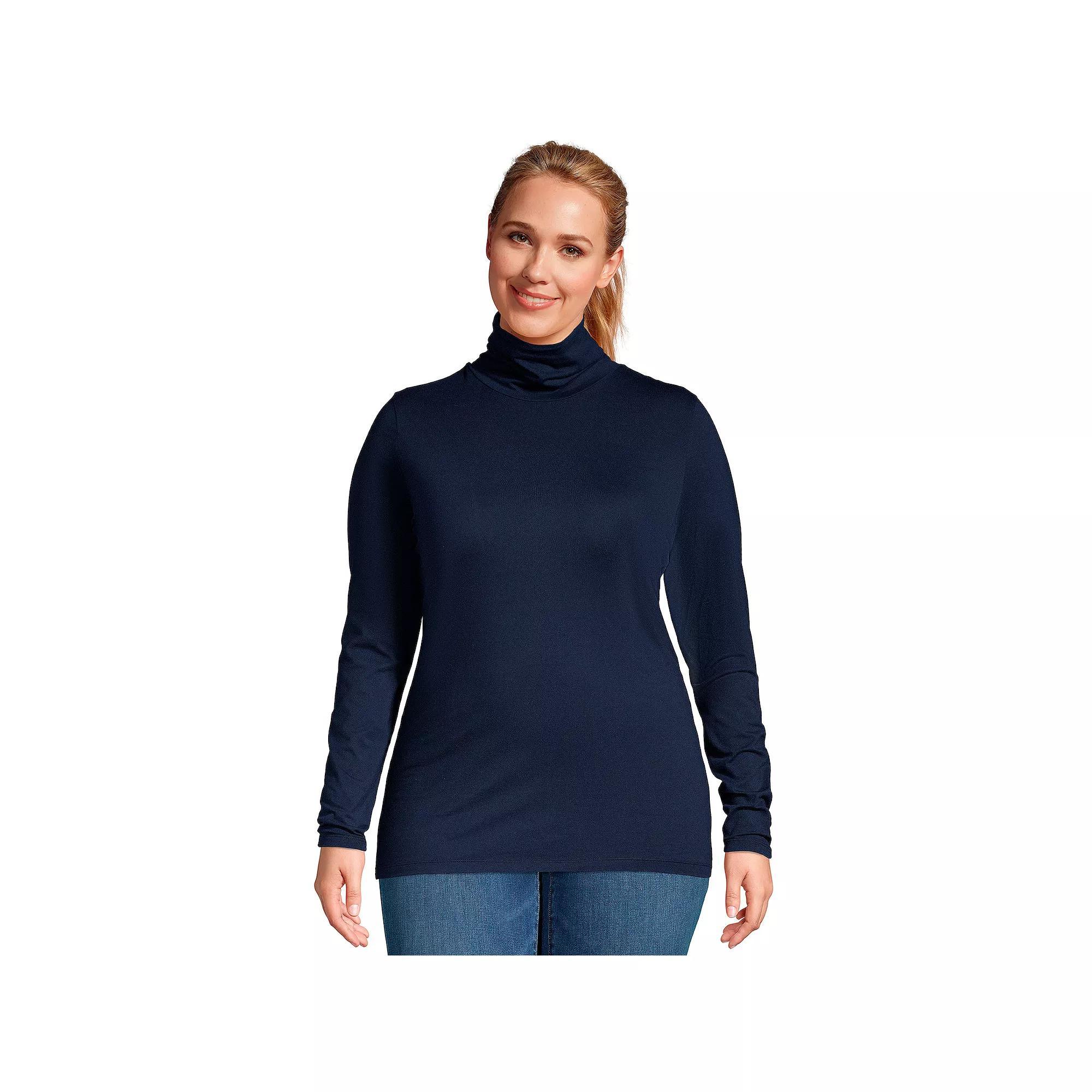 Plus Size Lands' End Lightweight Fitted Long Sleeve Turtleneck, Women's, Size: 2XL, Radiant Blue Product Image