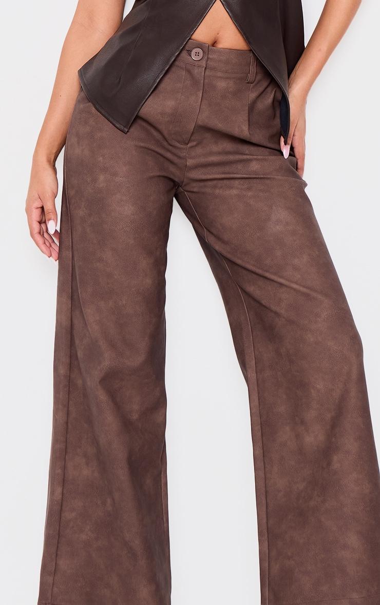 Petite Chocolate Faux Leather Wide Leg Pants Product Image