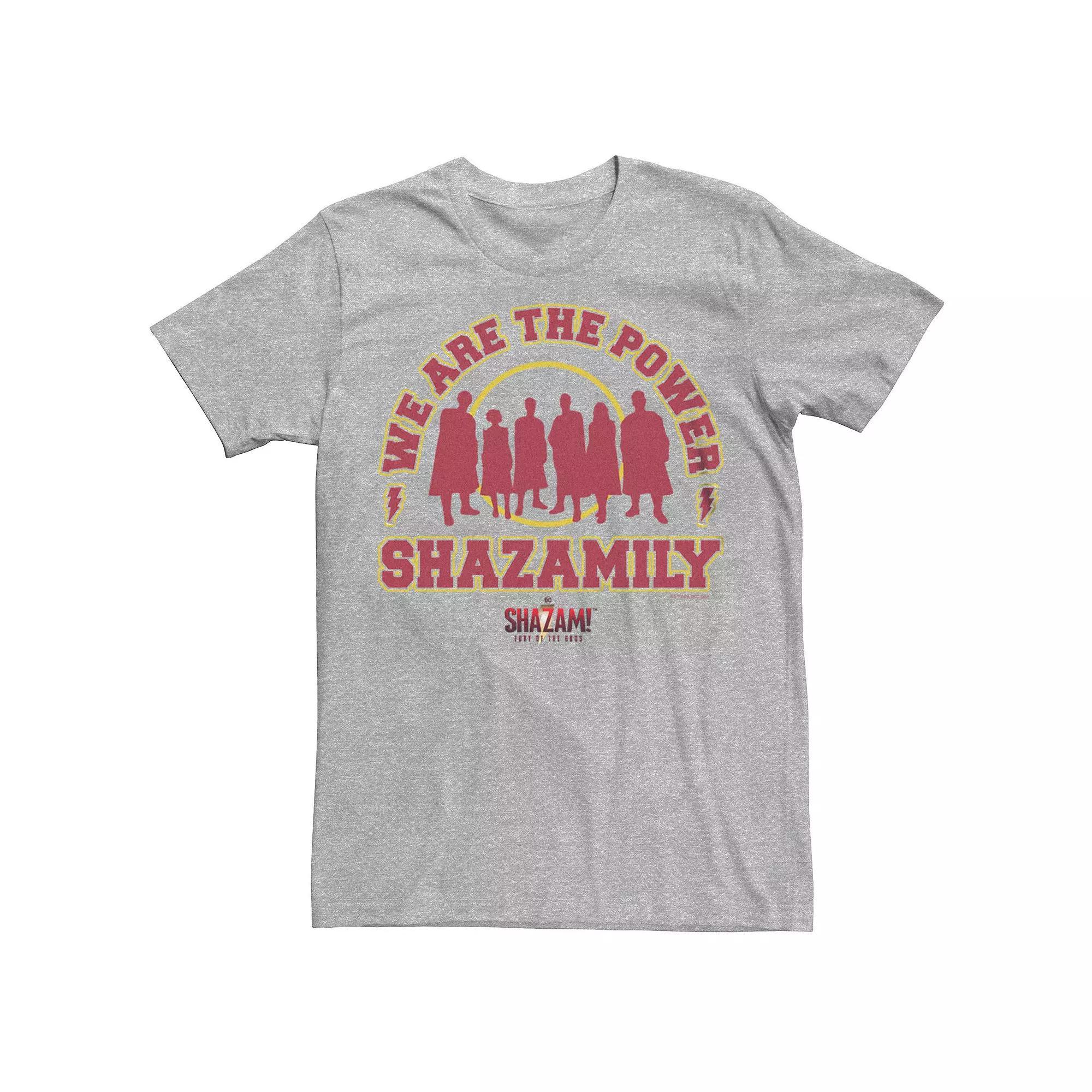 Men's Shazam Fury Of The Gods The Shazamily Collegiate Logo Tee, Size: Small, Athletic Grey Product Image