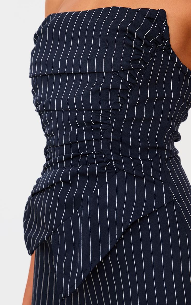 Navy Pinstripe Ruch Pointed Corset Bandeau Jumpsuit Product Image