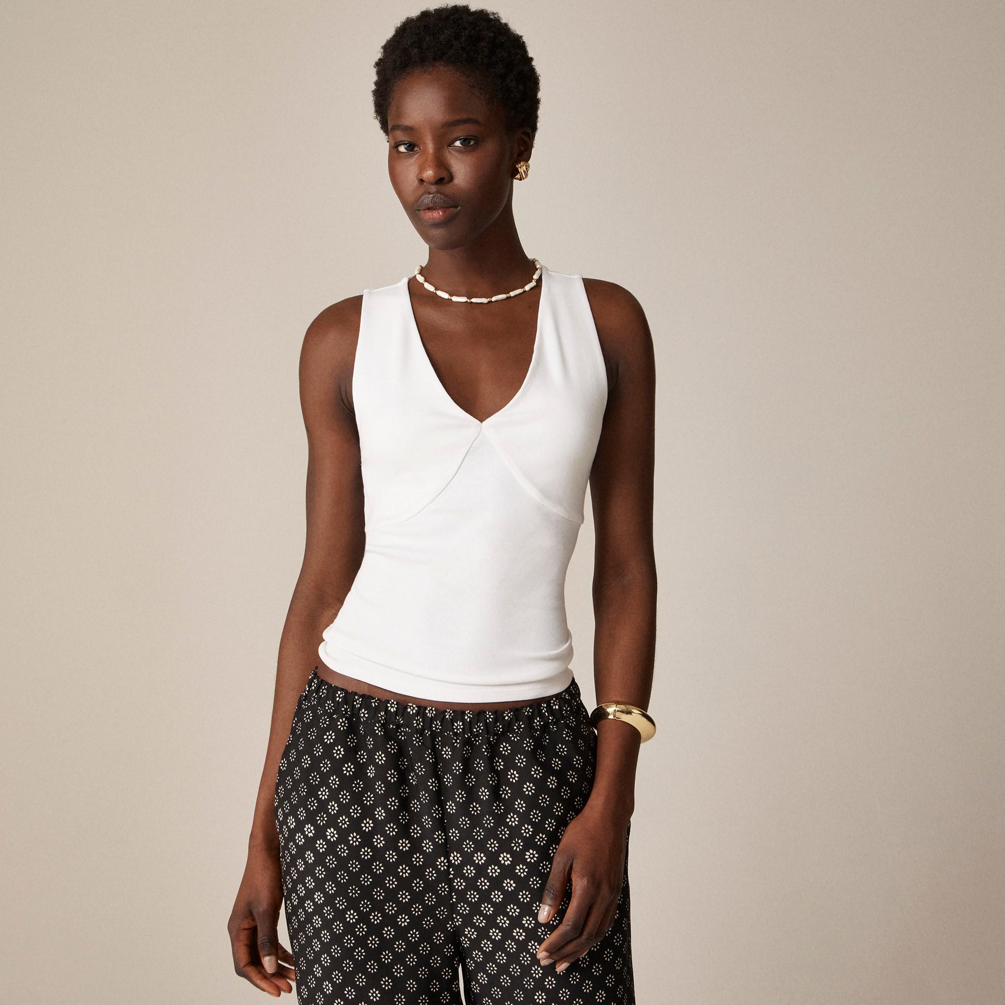 Stretch cotton-blend V-neck top Product Image