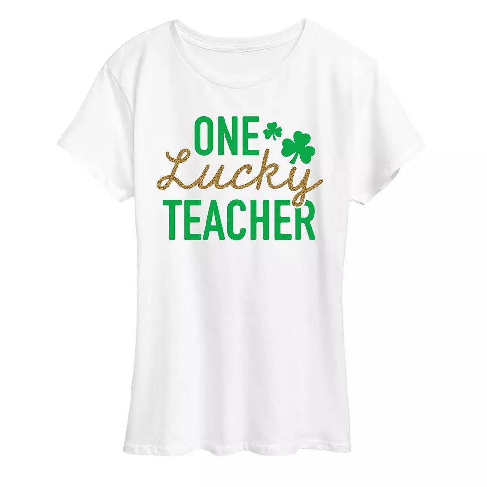 Women's One Lucky Teacher Graphic Tee, Girl's, Size: XL, White Product Image