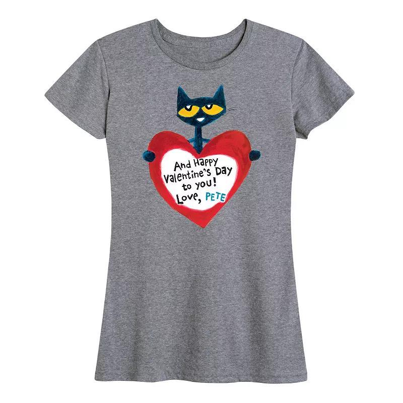 Women's Pete The Cat Pete Valentine Heart Graphic Tee, Size: Large, Grey Gray Product Image