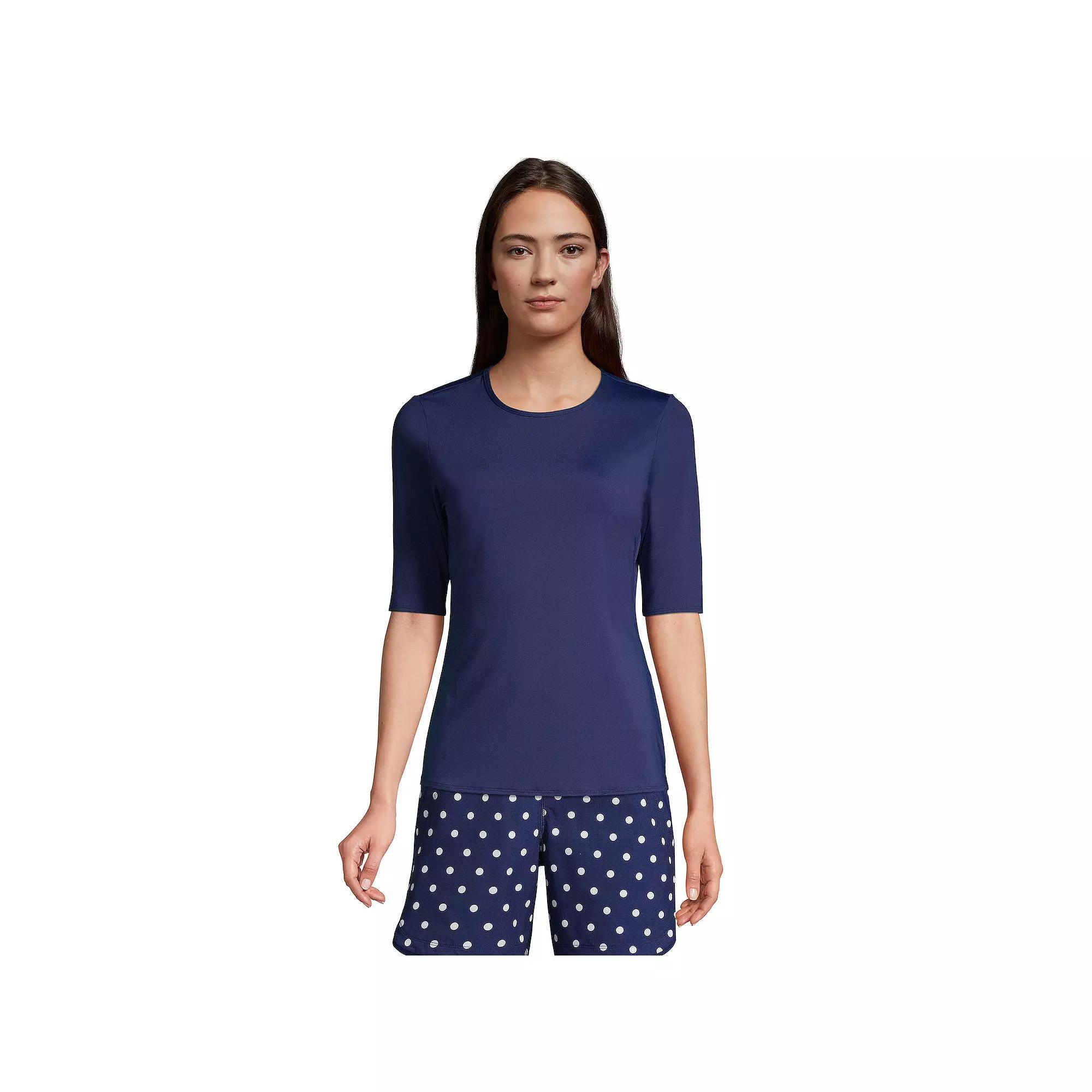 Petite Lands' End UPF 50 Elbow-Sleeve Rash Guard Swim Tee, Women's, Size: Large Petite, Deep  Blue Product Image