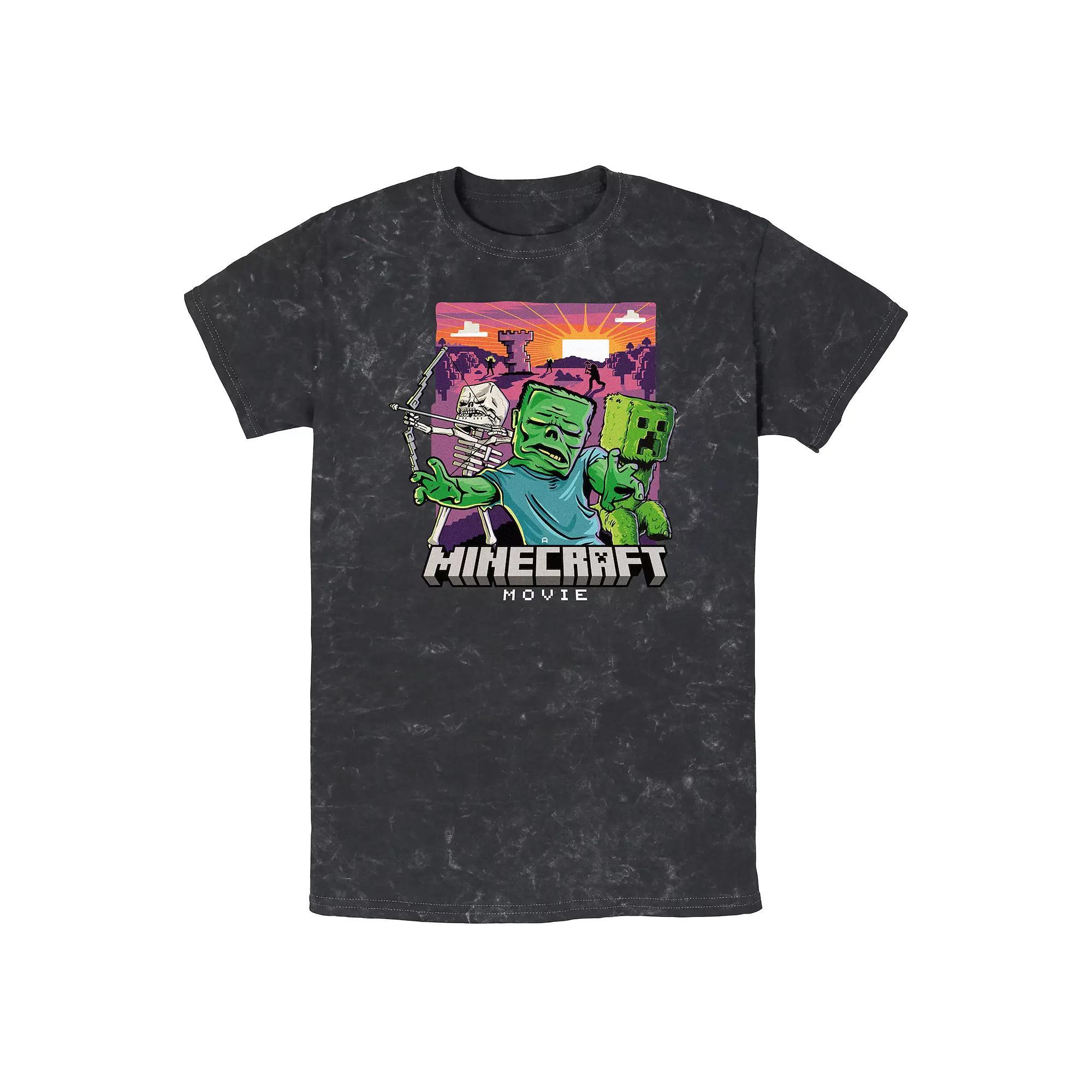 Men's Minecraft Movie Monsters Mob Mineral Wash Graphic Tee, Size: Large, Black Product Image