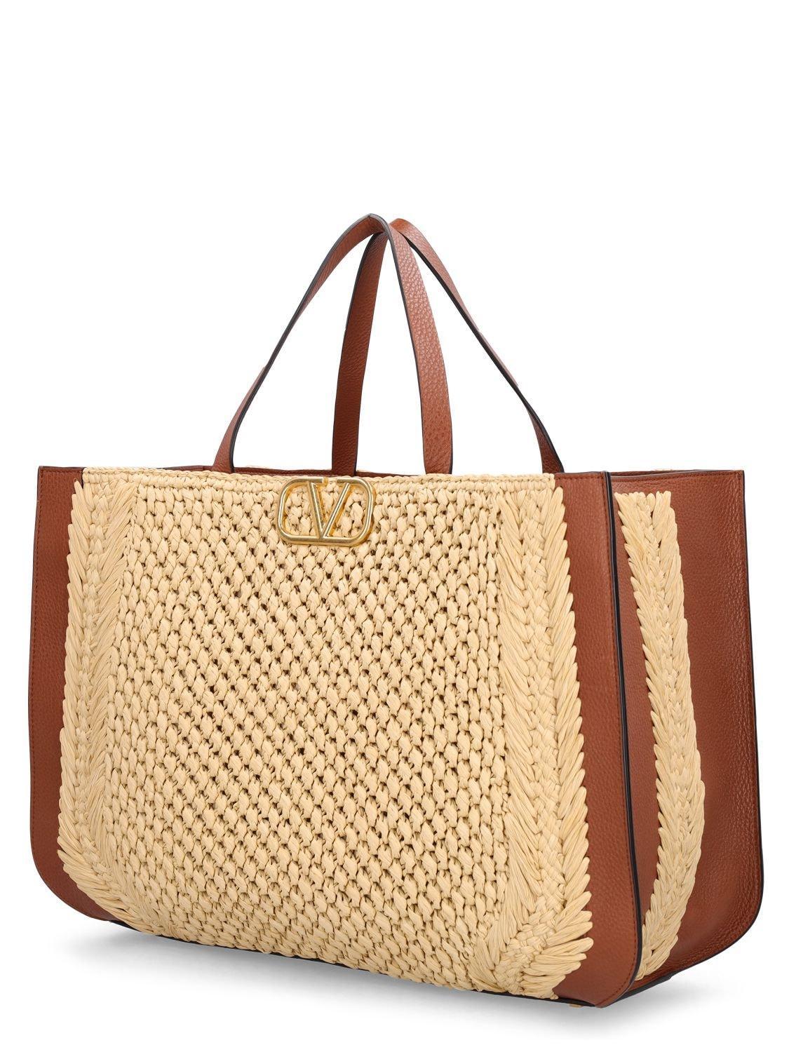 VALENTINO GARAVANI Vlogo Signature Crochet Raffia Tote Bag In Neutrals Product Image