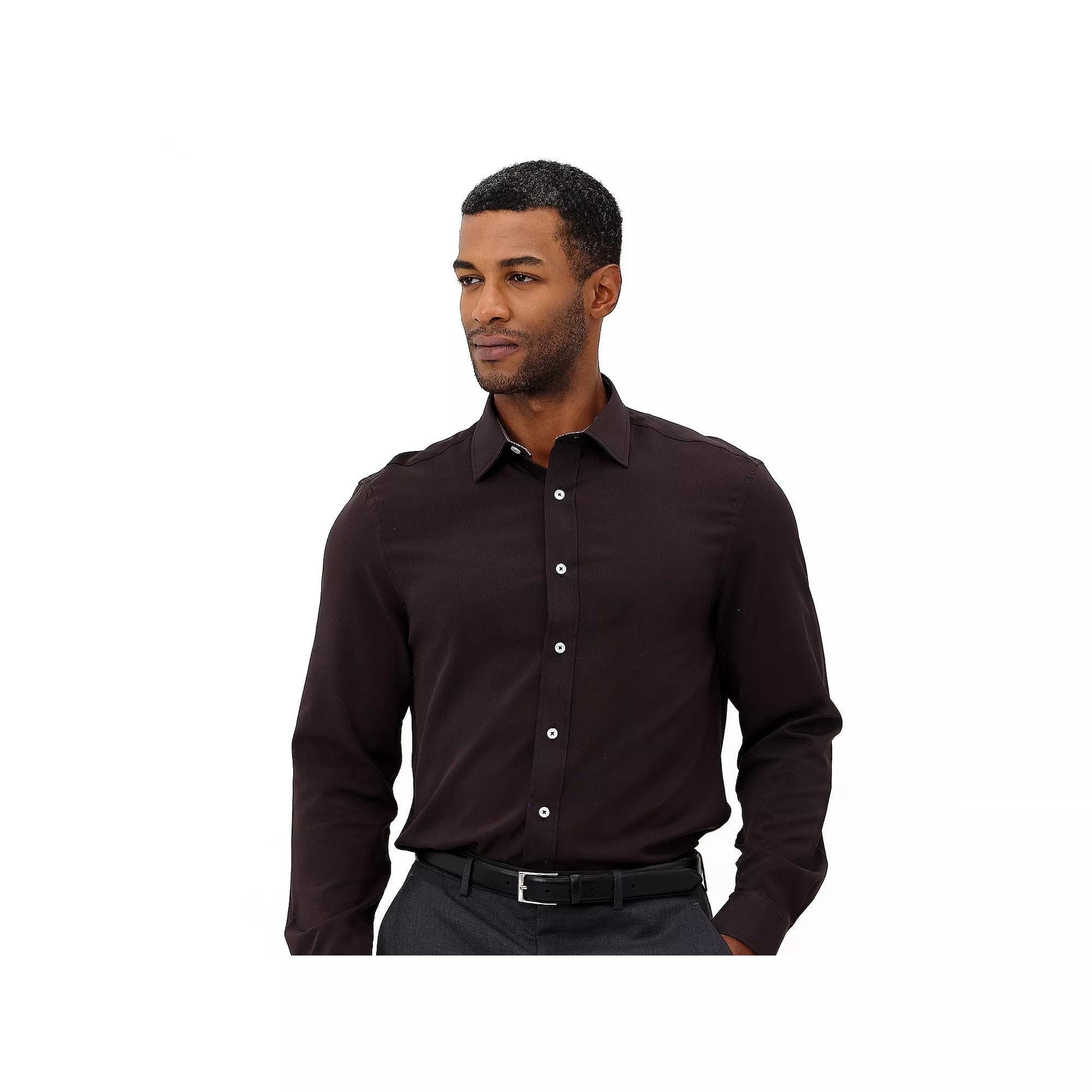 Men's Nick Graham Traveler Collection Performance Modern-Fit Stretch Dress Shirt, Size: Medium-32/33, Black Solid Product Image