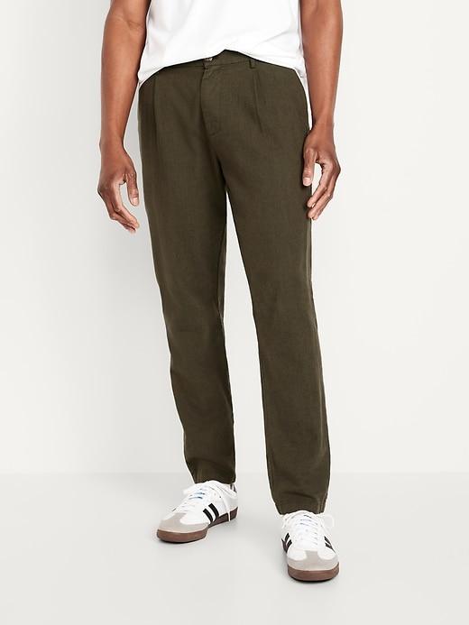 Loose Taper Linen-Blend Ankle Pants Product Image