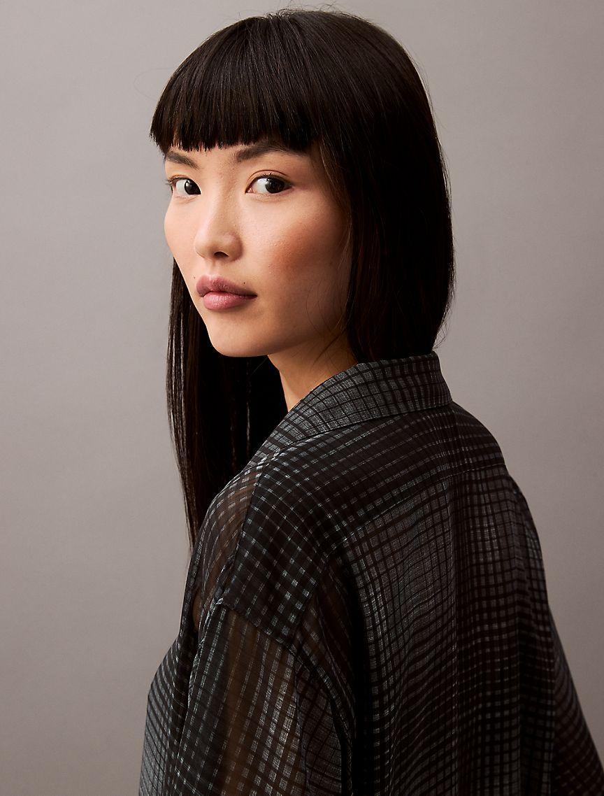 Chiffon Printed Relaxed Button-Down Shirt Product Image