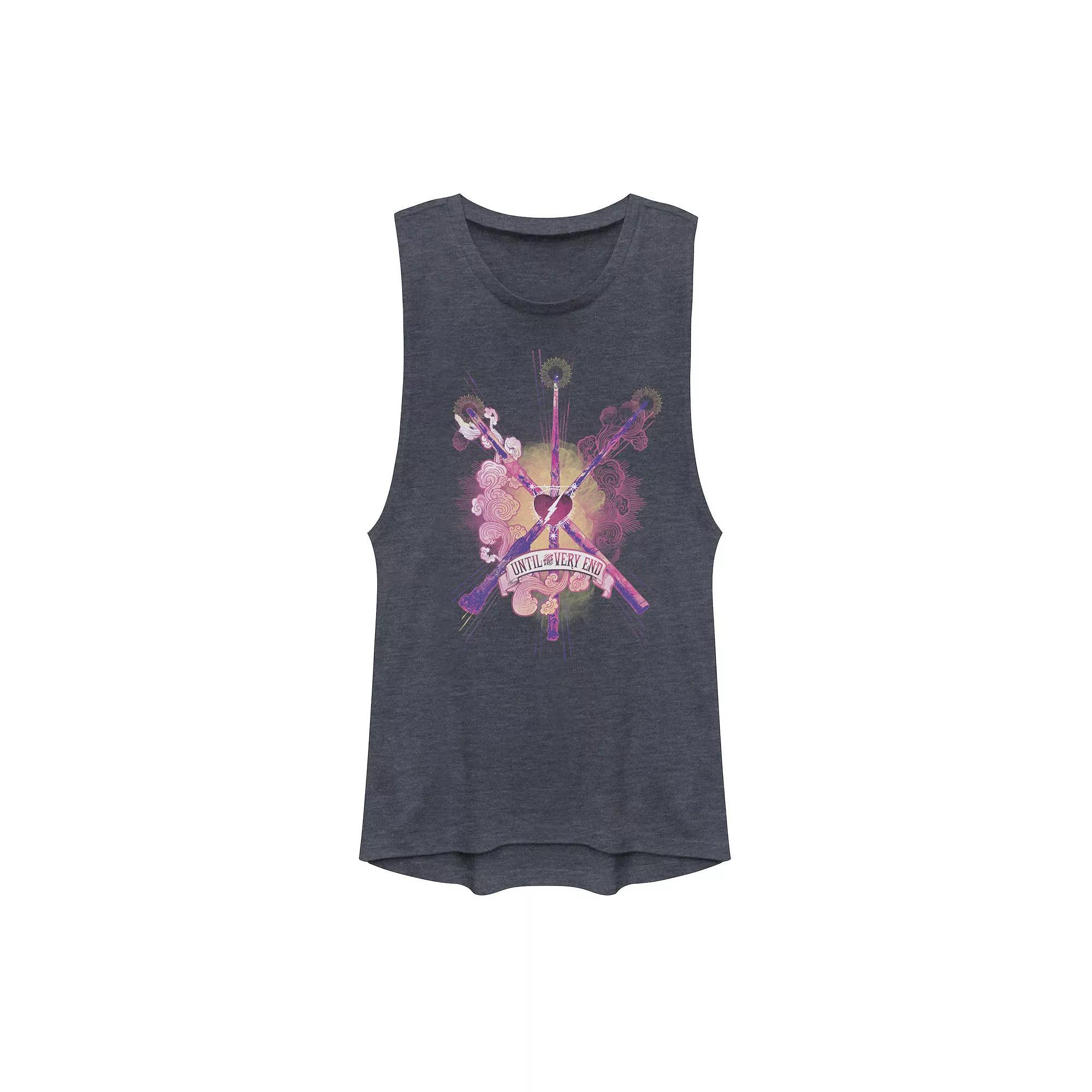 Juniors' Harry Potter "Until The Very End" Wands Muscle Tank Top, Girl's, Size: Small, Denim Grey Product Image