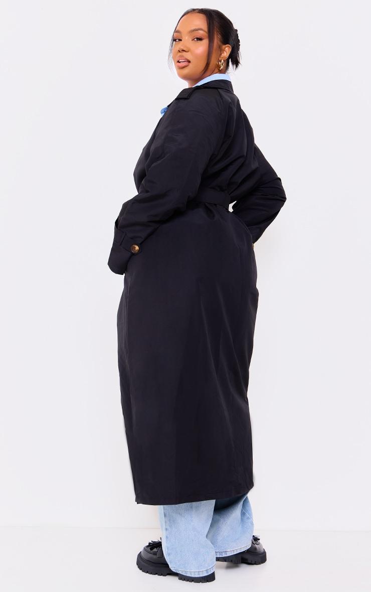 Plus Black Oversized Button Down Trench Coat Product Image