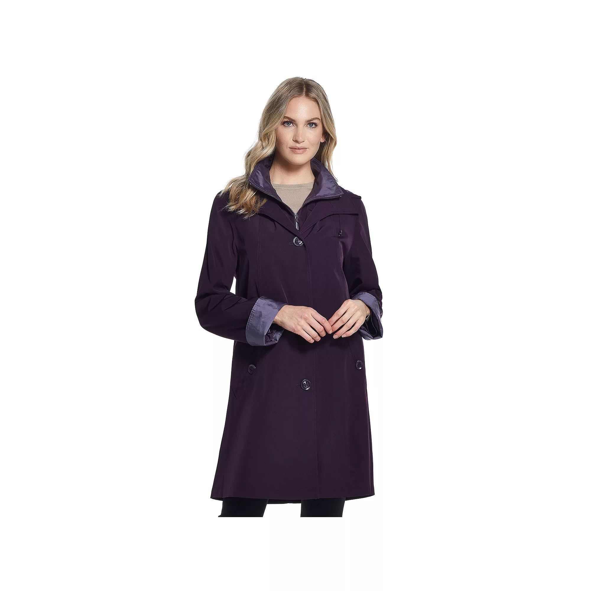 Women's Gallery Contrast-Trim Hood Rain Jacket,  Product Image