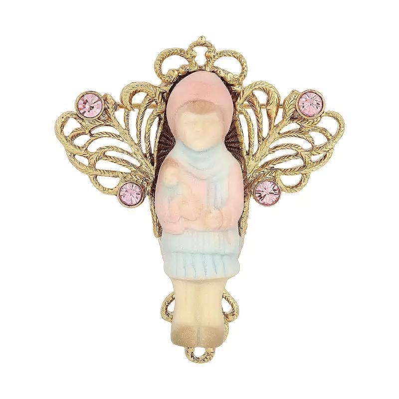 1928 14k Gold Dipped Porcelain Doll Pin, Womens, Pink Product Image