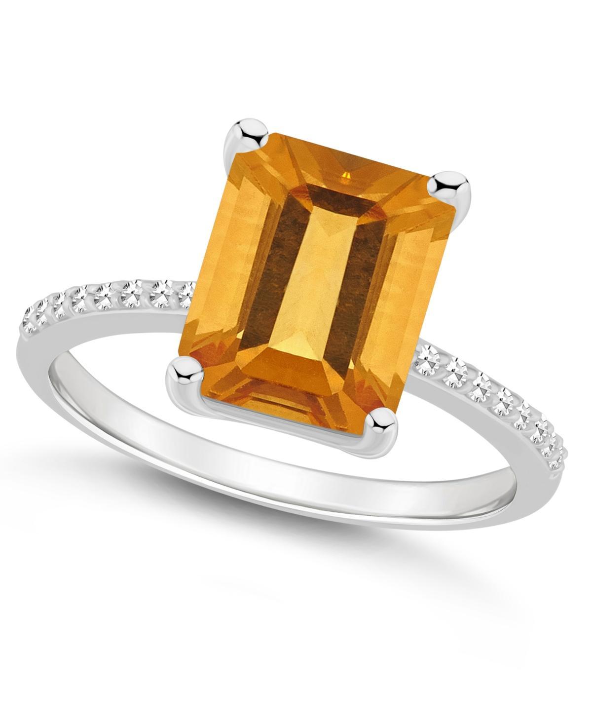 Alyson Layne Sterling Silver 10 mm x 8 mm Emerald Cut Gemstone & 1/10 Carat T.W. Diamond Ring, Women's, Citrine Product Image