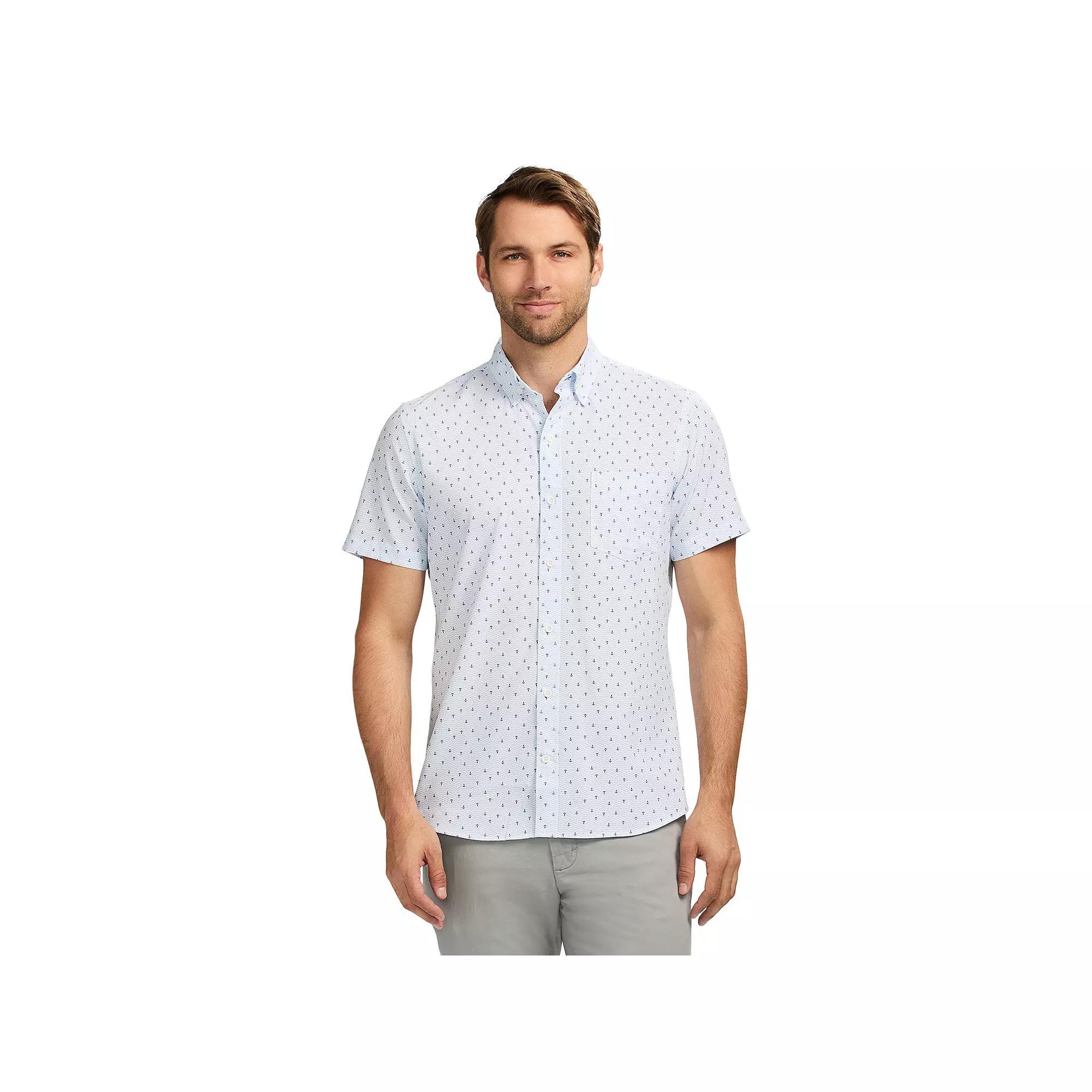 Men's IZOD Breeze Woven Short Sleeve Button Down Shirt, Size: Small, White Anchors Product Image
