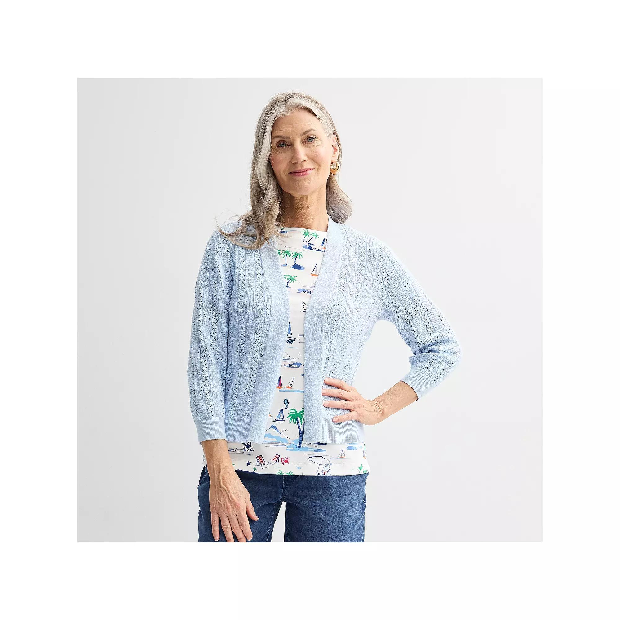 Women's Croft & Barrow® Pointelle Basket Open Front Cardigan,  Product Image