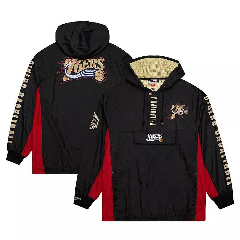 Men's Mitchell & Ness Black Philadelphia 76ers Big & Tall Hardwood Classics Team OG 2.0 Anorak Hoodie Quarter-Zip Windbreaker Jacket, Size: 3XLT, 76r Black Product Image