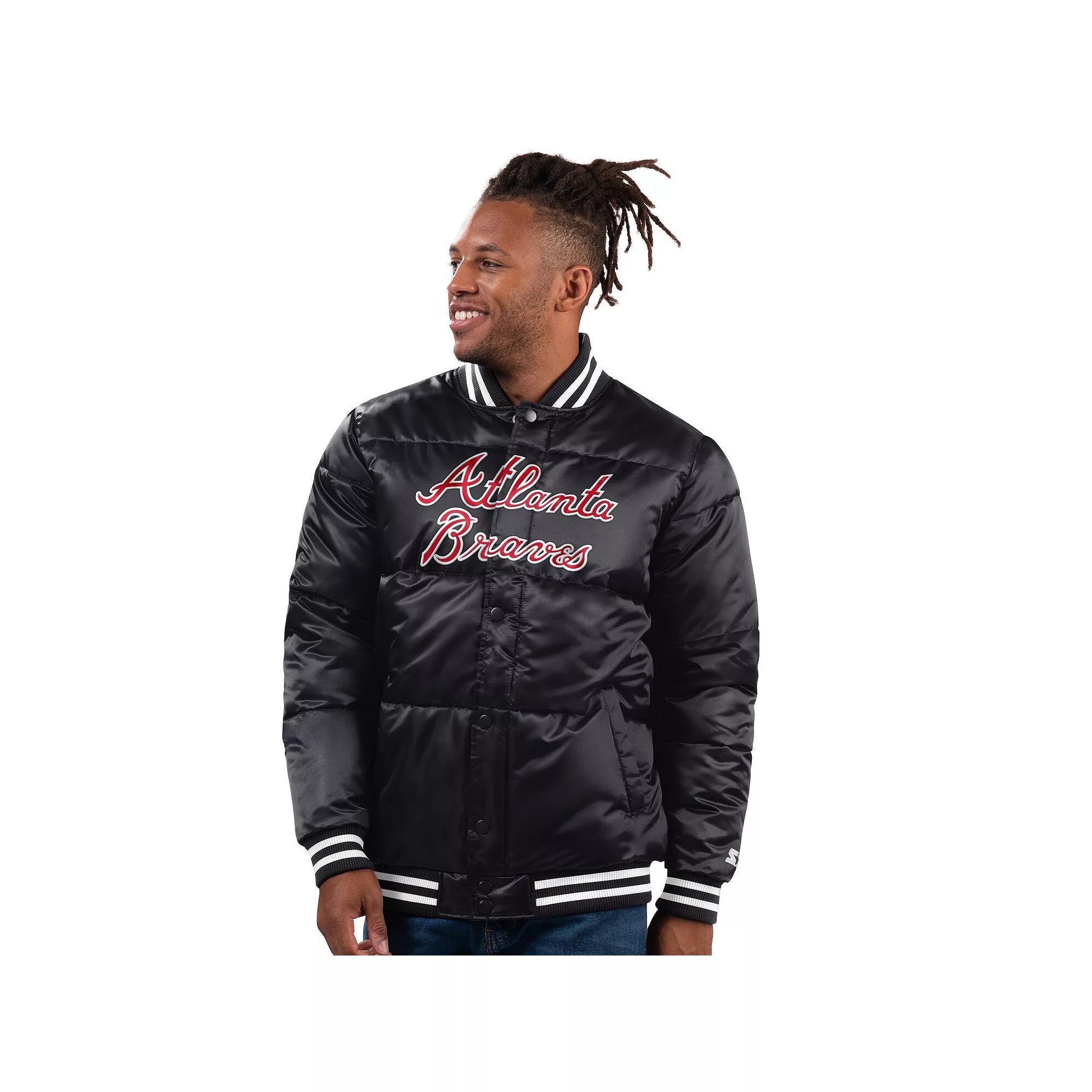 Men's Starter Black Atlanta Braves Full-Snap Satin Jacket, Size: Small Product Image