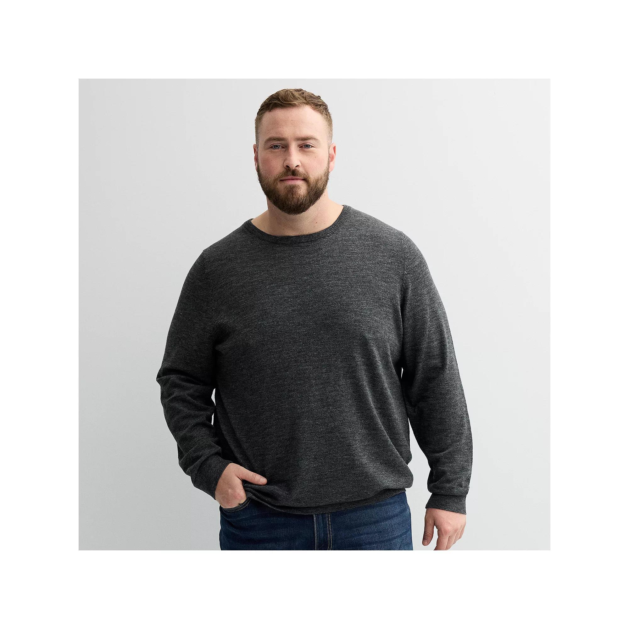 Big & Tall Sonoma Goods For Life® Crewneck Sweater, Men's, Size: Large Tall, Gray Black Grey Product Image