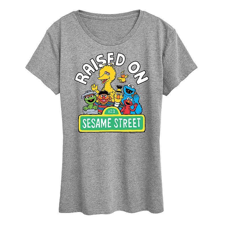 Women's Sesame Street Raised Graphic Tee, Girl's, Size: Large, Grey Gray Product Image