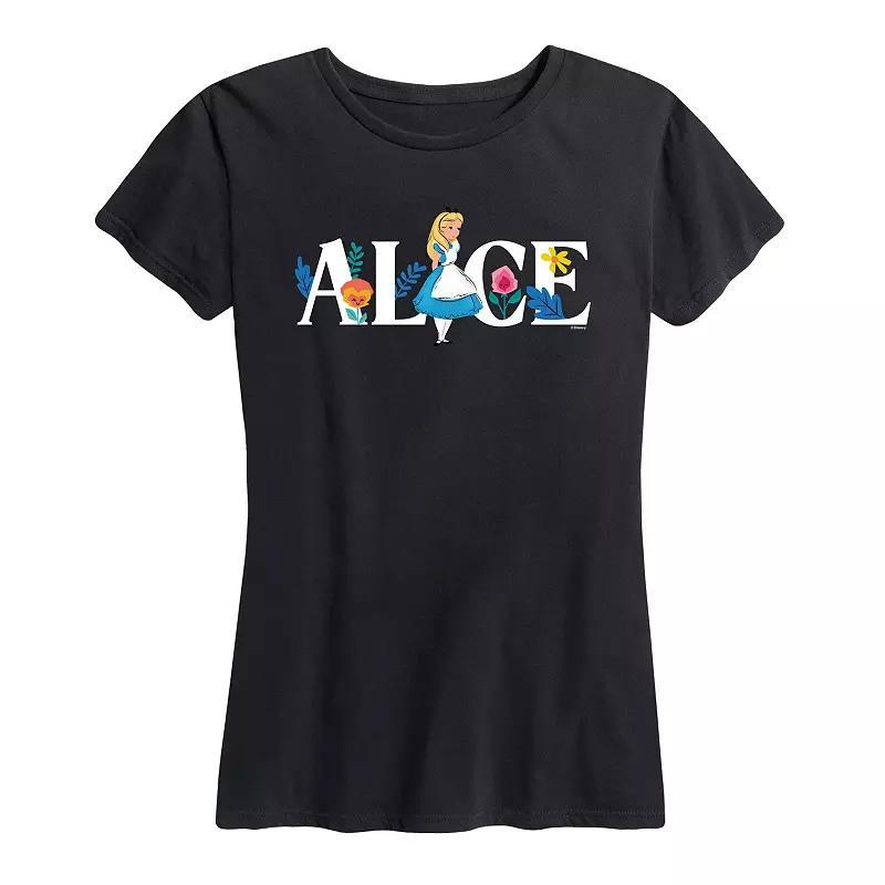 Disney's Alice in Wonderland Women's Alice Name Florals Graphic Tee, Girl's, Size: Small, Heather Grey Product Image