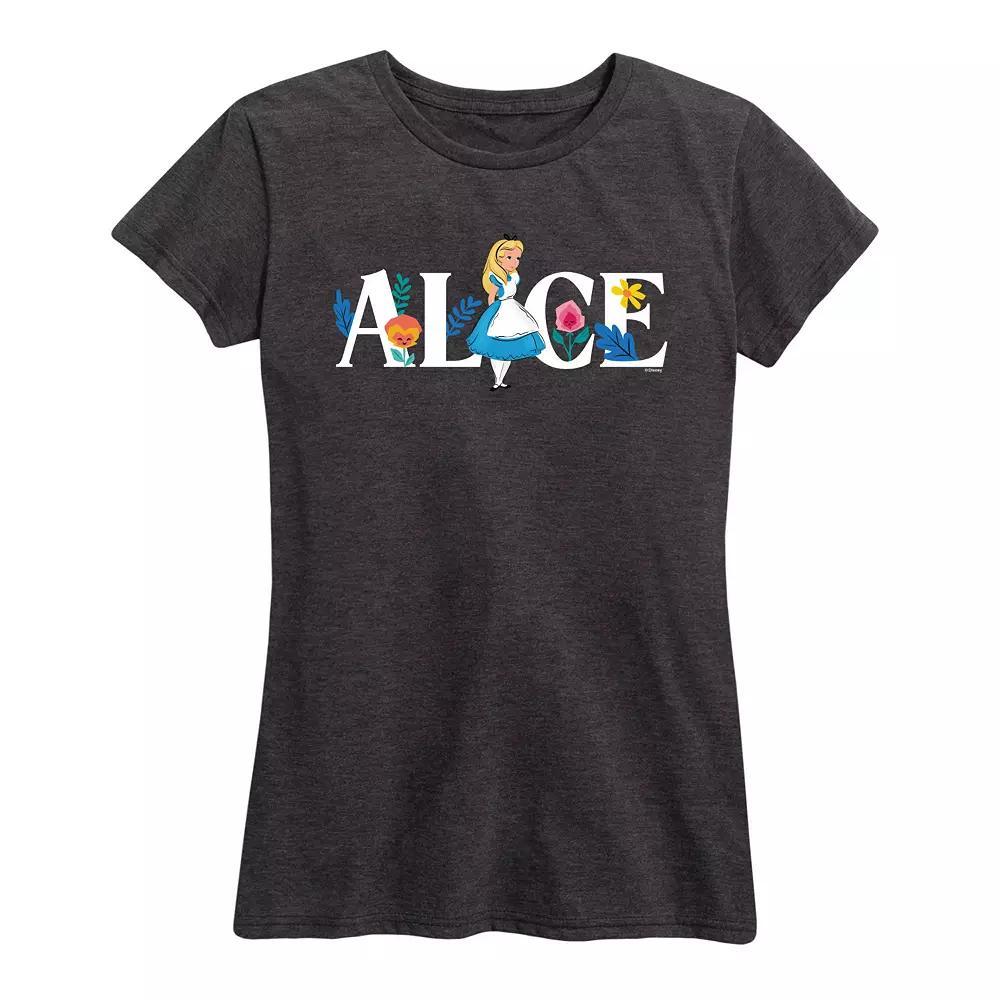 Disney's Alice in Wonderland Women's Alice Name Florals Graphic Tee, Girl's, Size: Small, Heather Grey Product Image