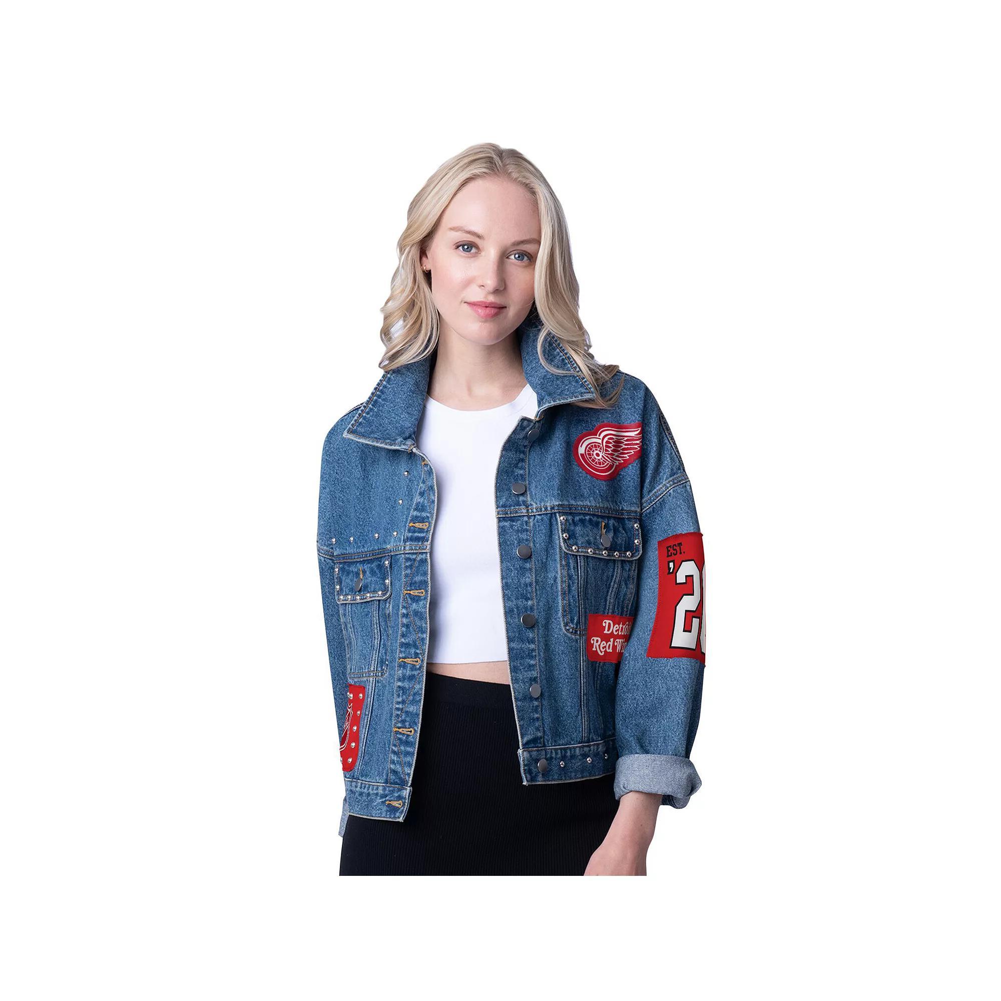 Women's G-III 4Her by Carl Banks Chicago Blackhawks Game Ball Cropped Button-Up Denim Jacket,  Product Image