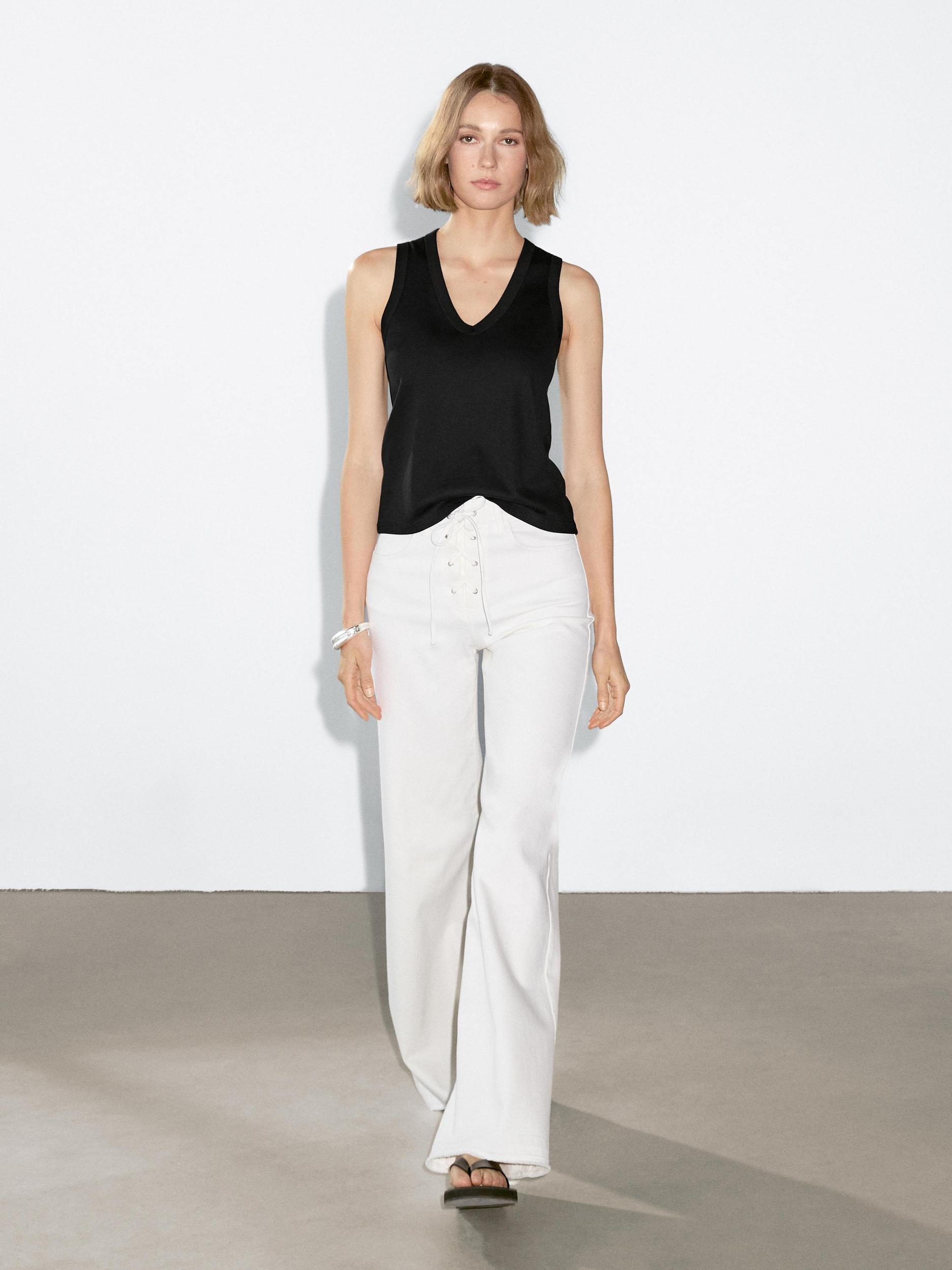 Sleeveless mercerised cotton T-shirt Product Image