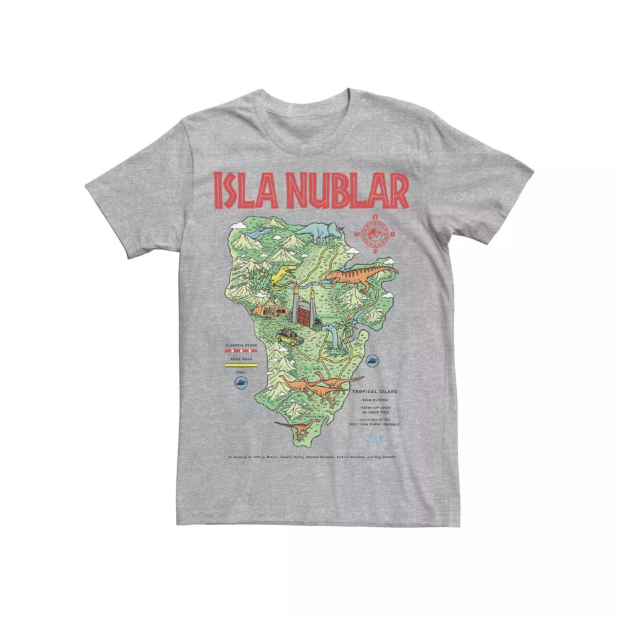 Men's Jurassic Park Islas Nublar Landmark Map Tee, Size: XL, Athletic Grey Product Image