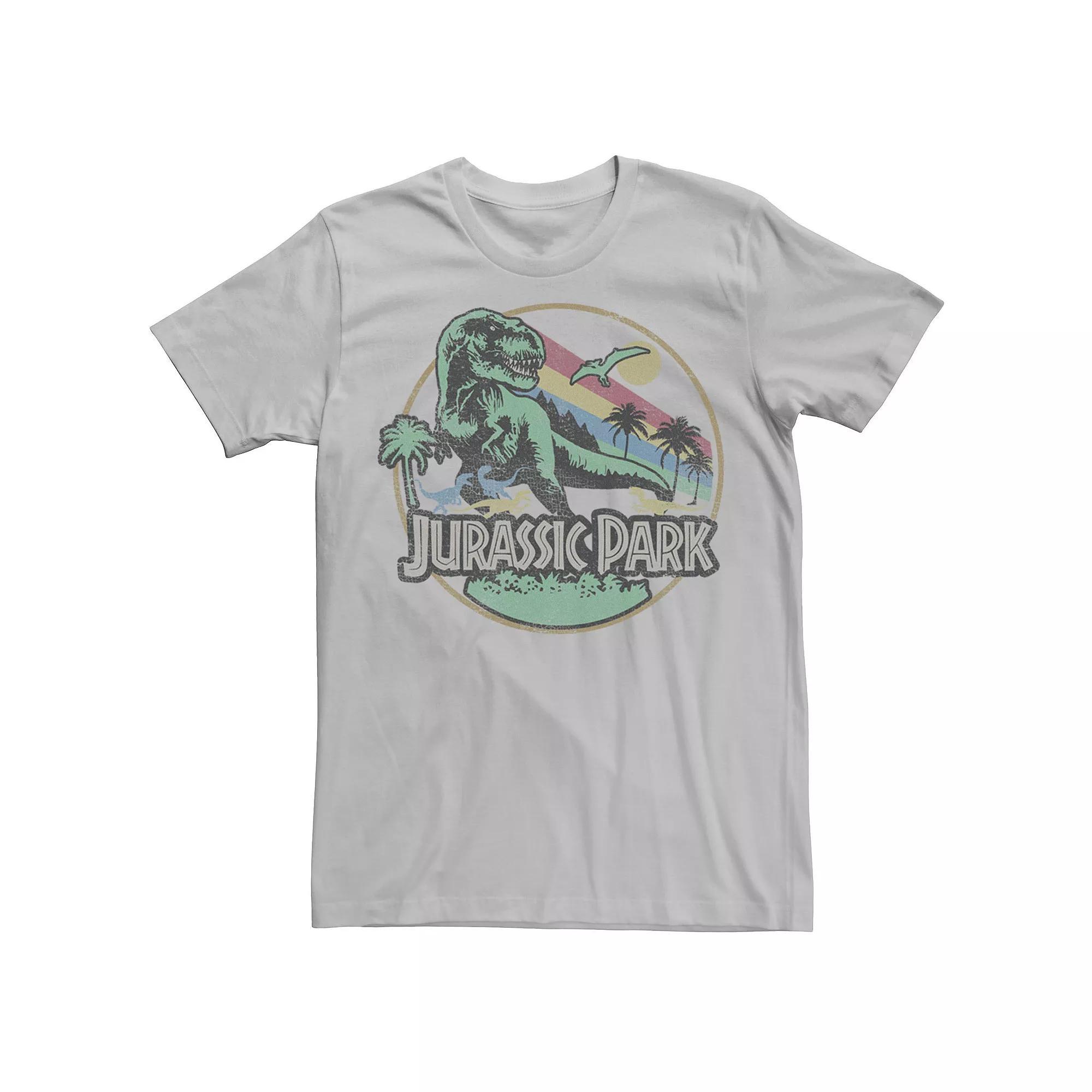 Men's Jurassic Park Retro Circle Color Stripes Tee, Size: Small, Silver Product Image