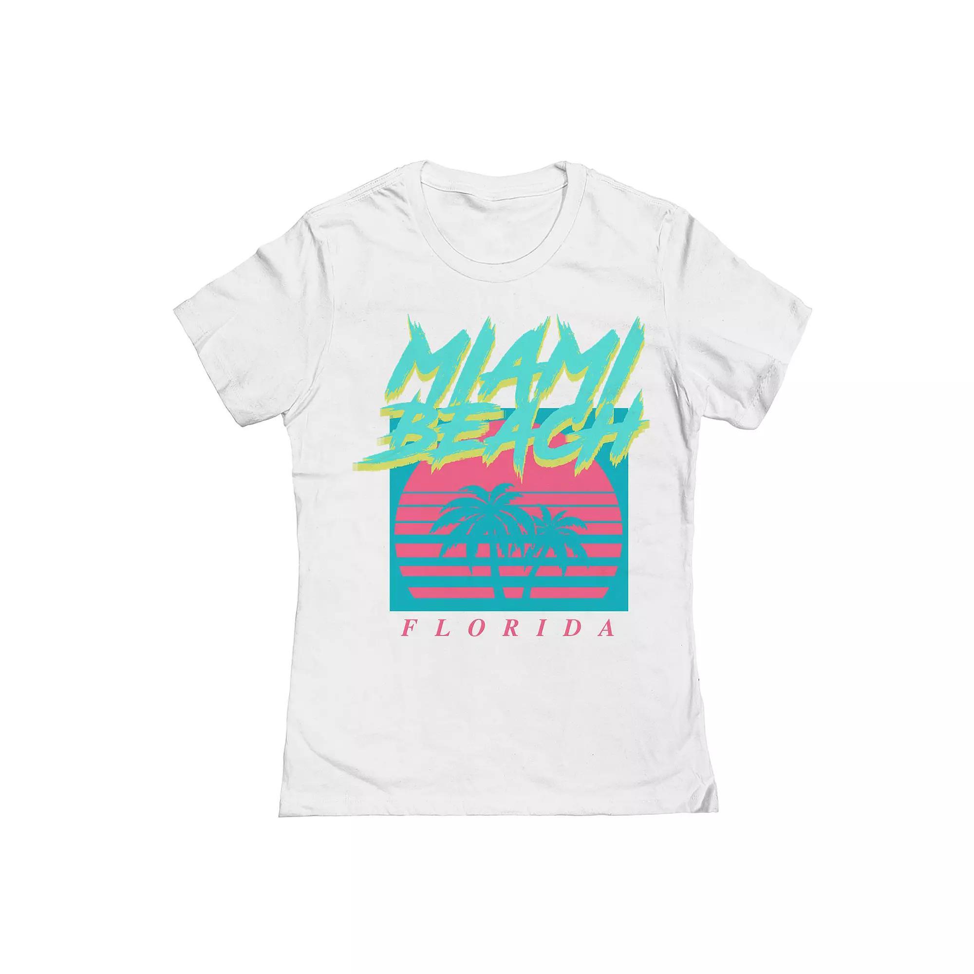 Junior's Miami Beach Florida Womens Graphic Tee, Girl's, Size: Large, White Product Image