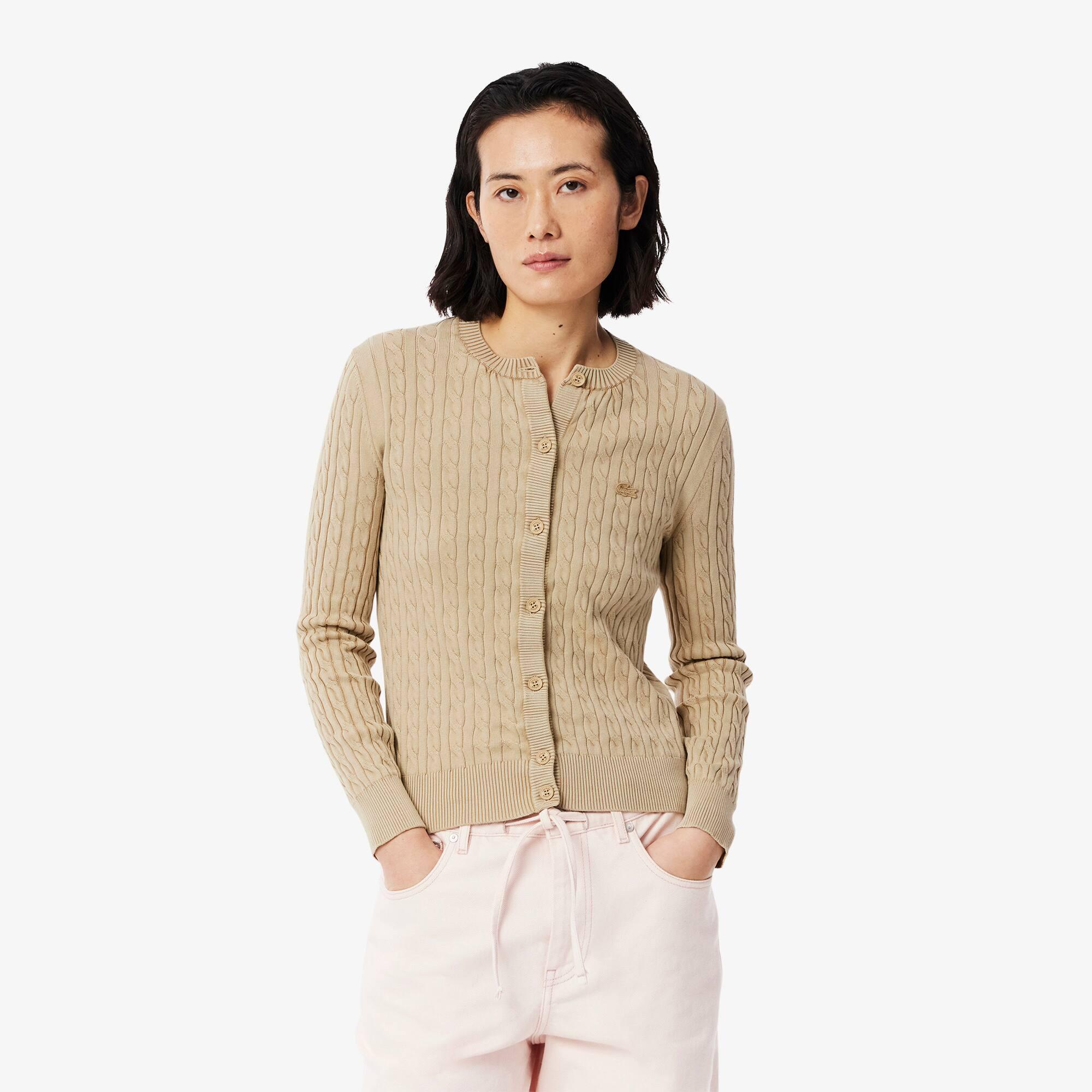 Washed Effect Cable Knit Cardigan Product Image