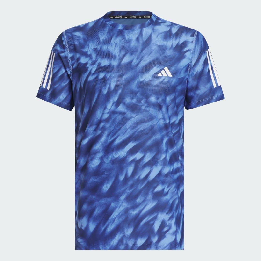adidas Own The Run Allover Print Tee Blue Fusion M Mens Product Image