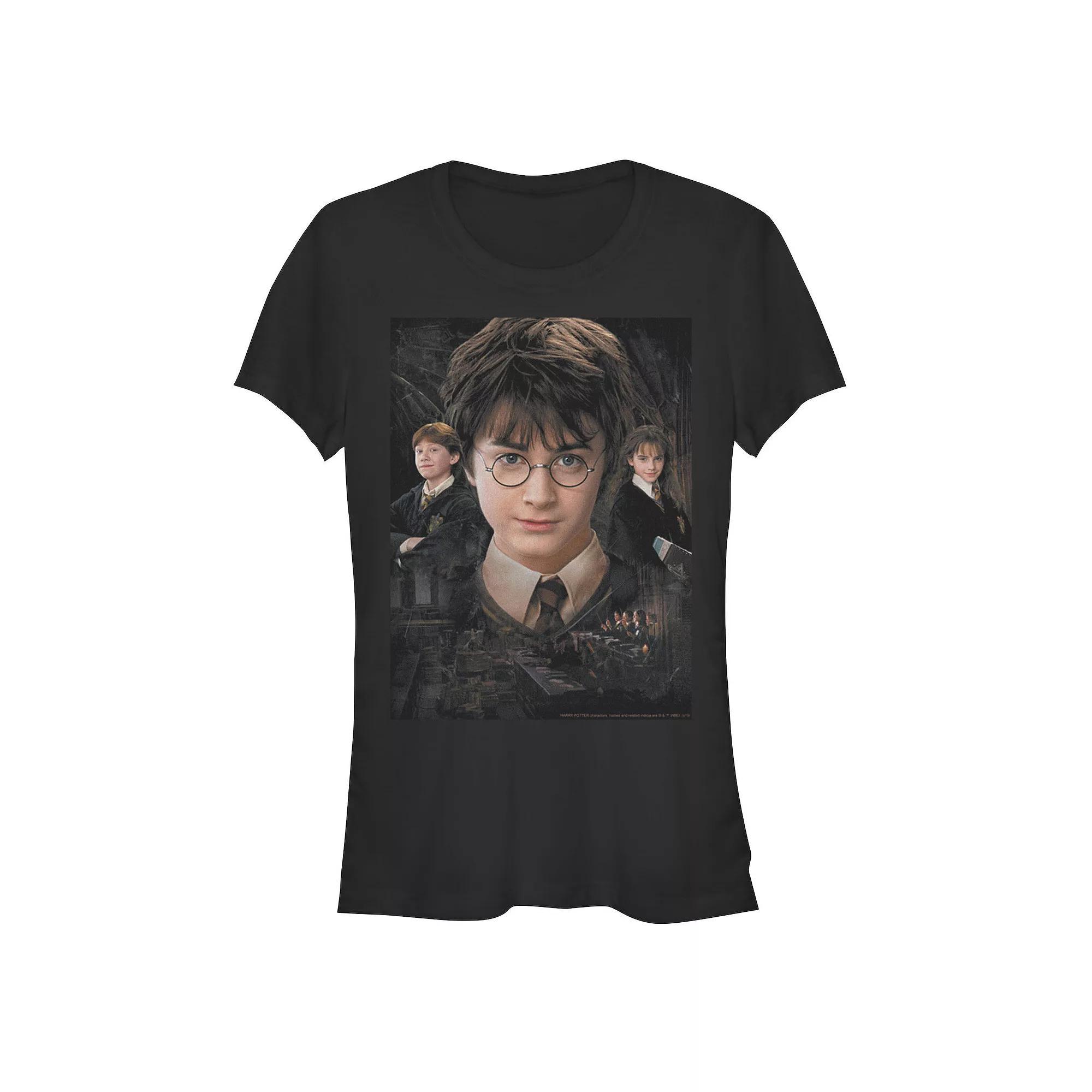 Juniors' Harry Potter Chamber Of Secrets Harry Ron Hermione Poster Fitted Tee, Girl's, Size: XXL, Black Product Image