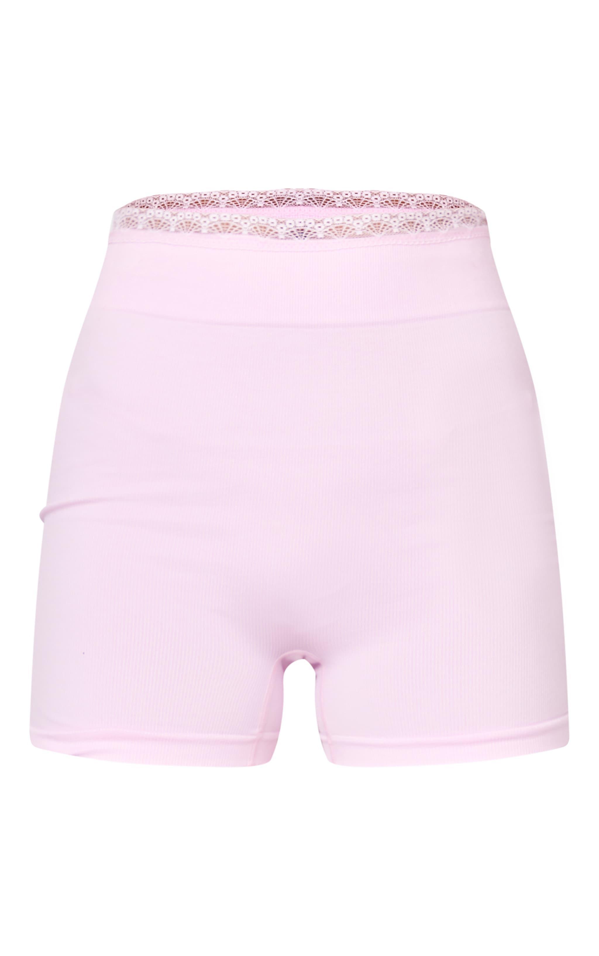 Pink Seamless Lace Trim Contour Hot Pants Product Image