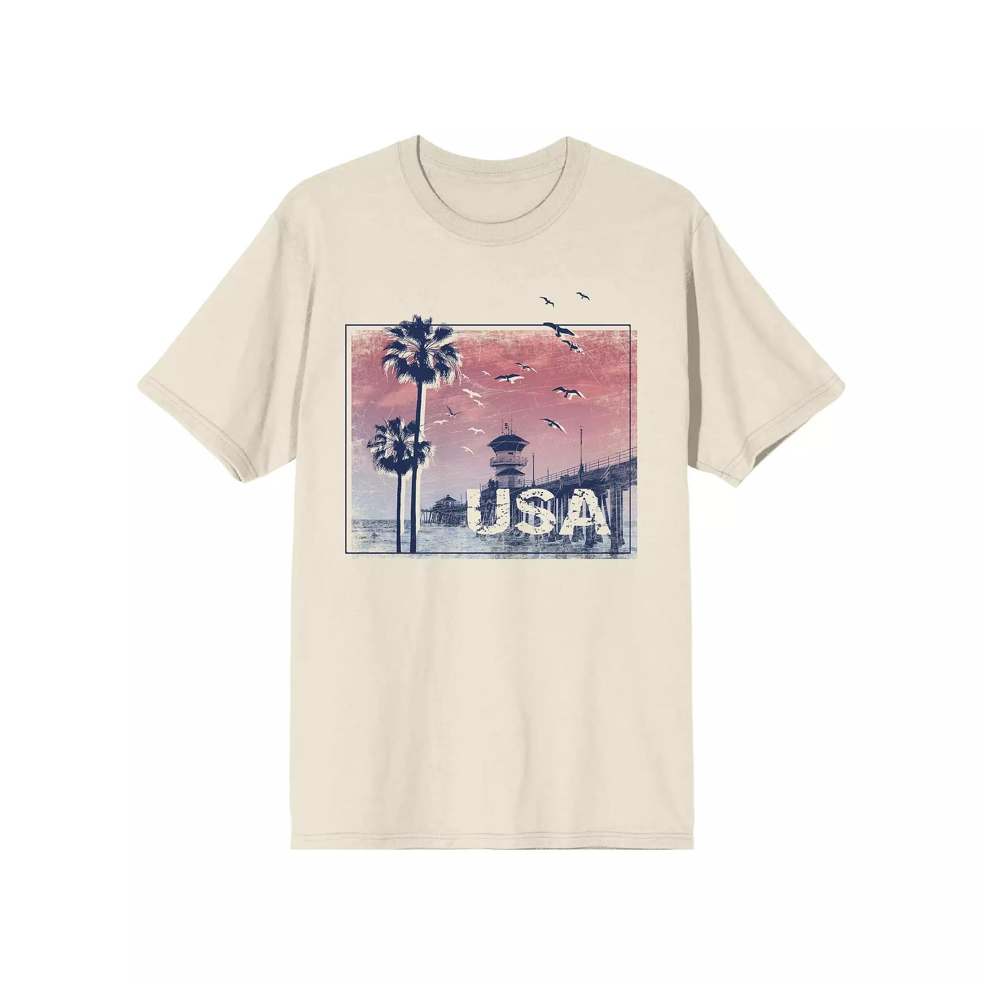 Men's Americana USA Beach Graphic Graphic Tee, Size: XL, Beige Product Image