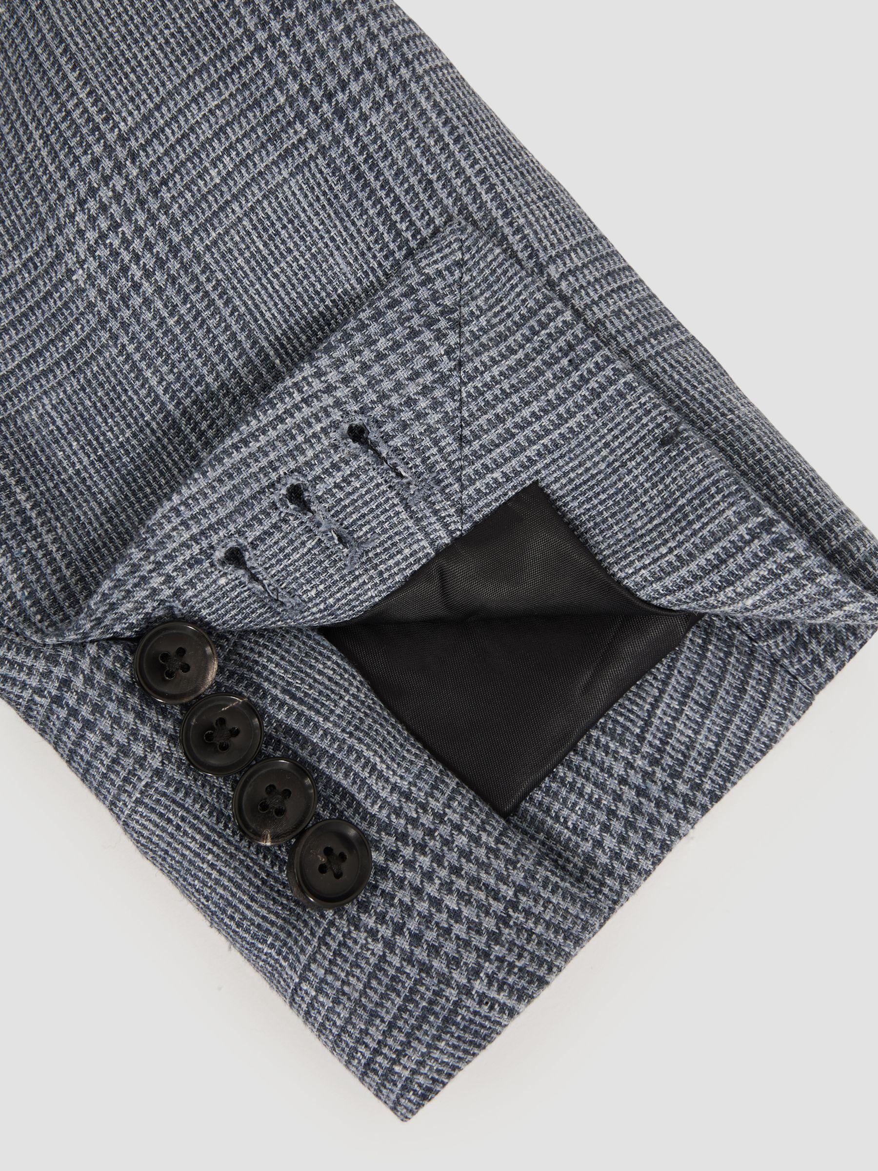 Slim Fit Single Breasted Linen Check Suit Blazer in Soft Blue Product Image