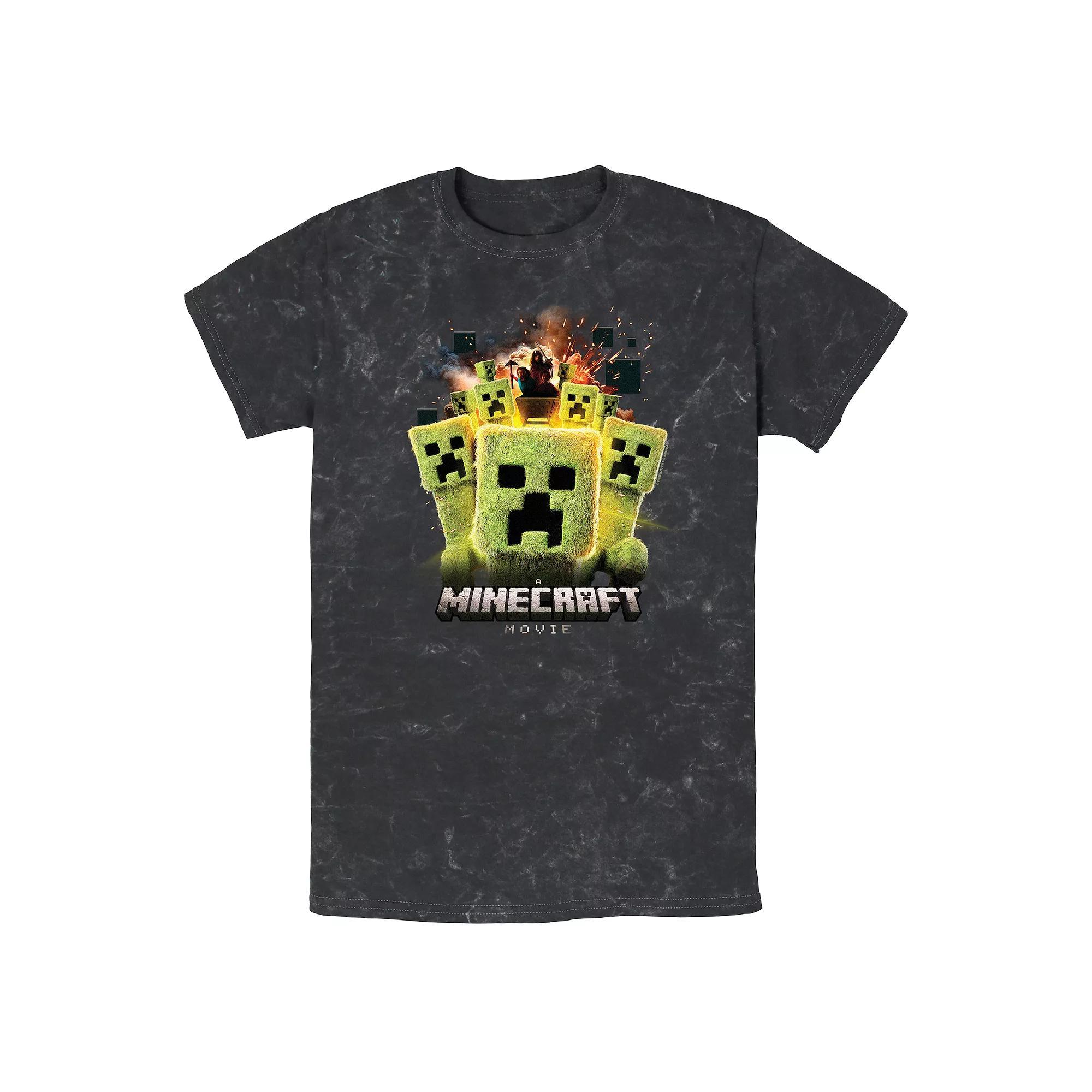 Men's Minecraft Movie Creepers Running Mineral Wash Graphic Tee,  Product Image