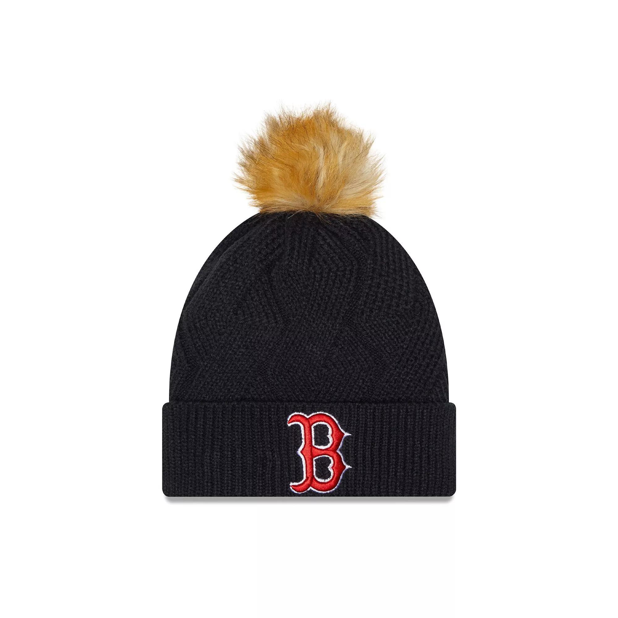 Women's New Era Navy Boston Red Sox Snowy Cuffed Knit Hat with Pom, Blue Product Image