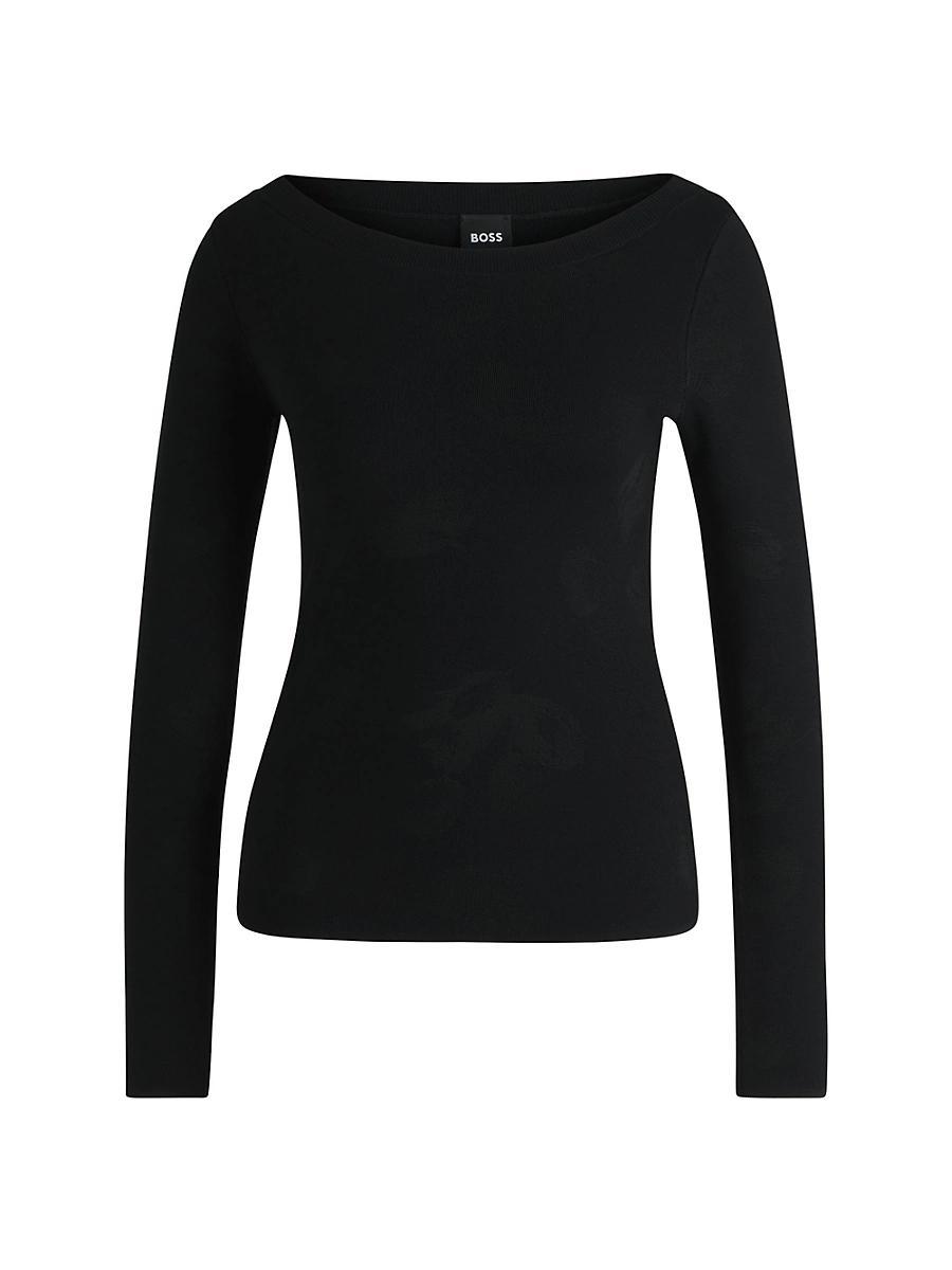 Womens Wide-Neck Sweater in Stretch Jacquard Product Image