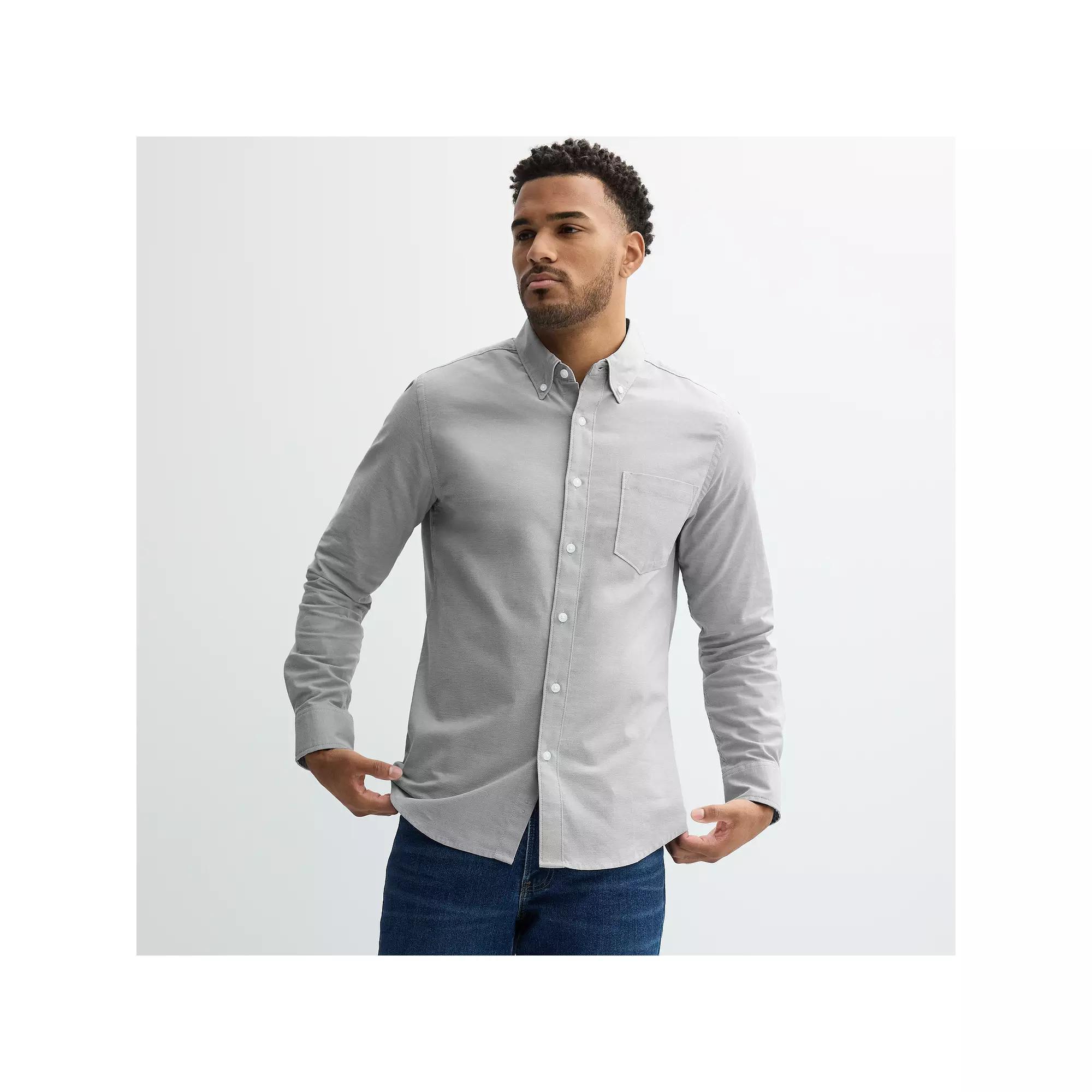 Men's Sonoma Goods For Life® Long Sleeve Slim Fit Perfect Length Button-Down Shirt, Size: Small SLIM, Castlerock Product Image